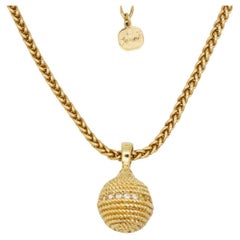 Christian Dior GROSSE Vintage White Crystals Circle Ball Pendant Gold Necklace