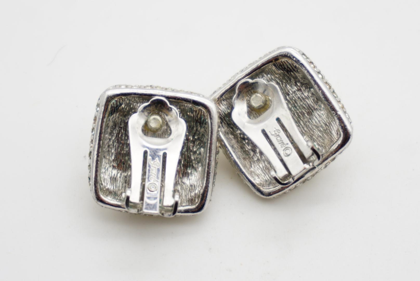 Christian Dior GROSSE Pendientes Cuadrados Perla Blanca Cristales Redondos Flor Trébol en venta 7