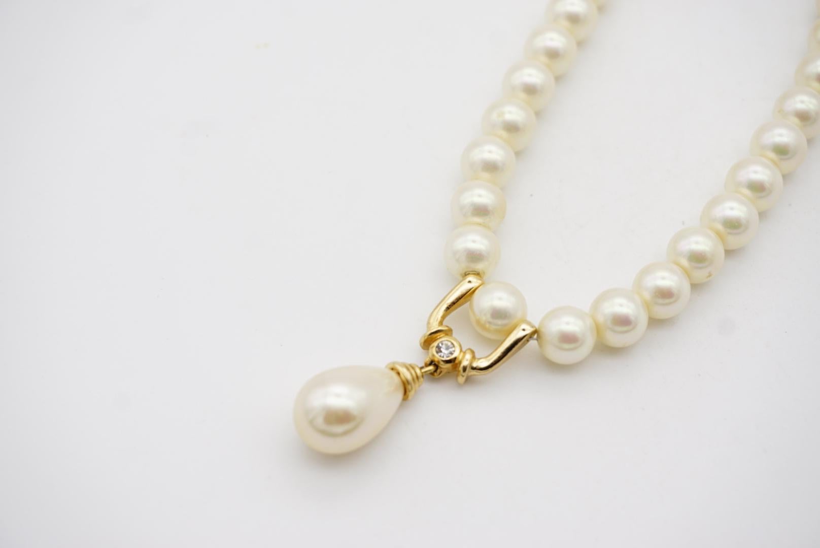Christian Dior GROSSE White Round Pearls Water Drop Pendant Crystal Necklace 6