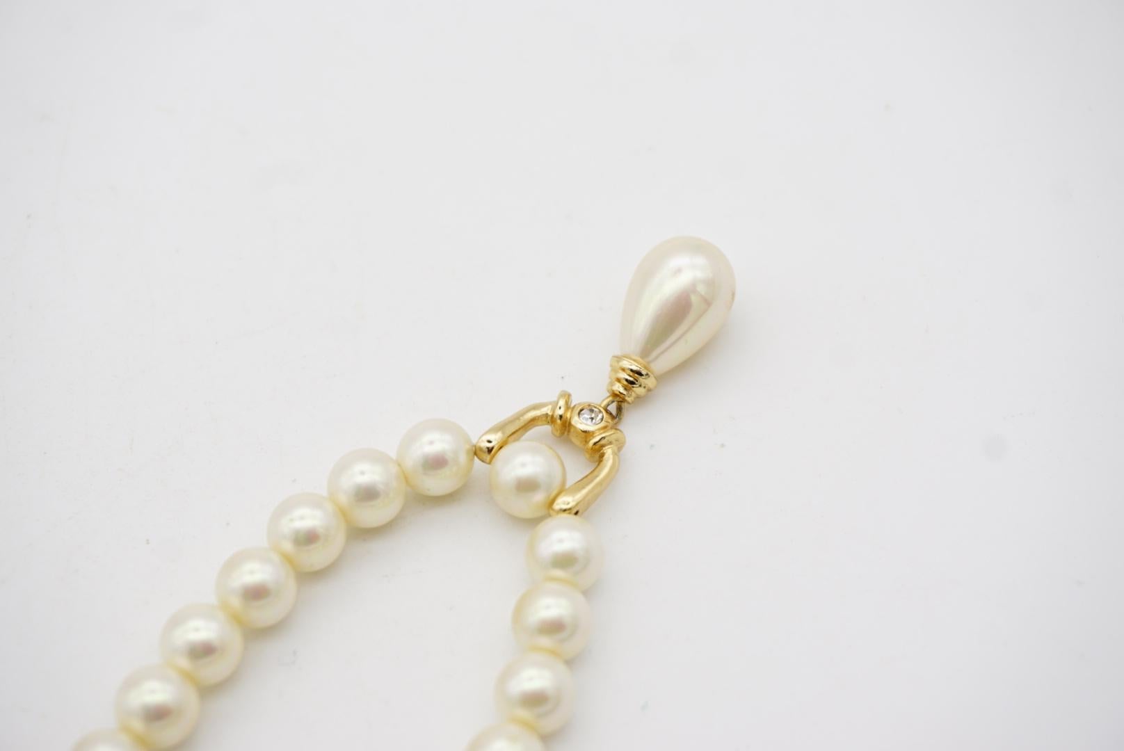Christian Dior GROSSE White Round Pearls Water Drop Pendant Crystal Necklace 7