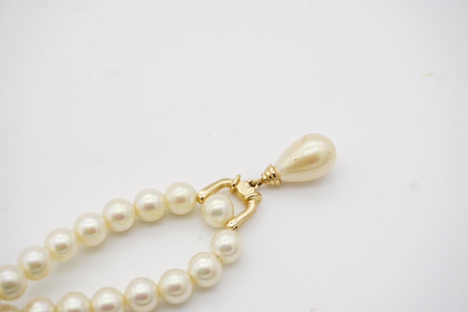 Christian Dior GROSSE White Round Pearls Water Drop Pendant Crystal Necklace 8