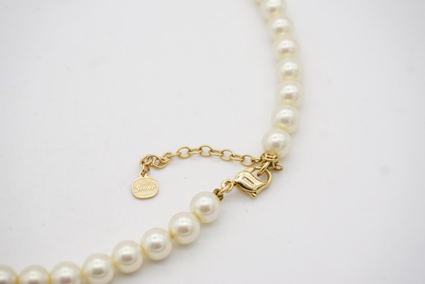 Christian Dior GROSSE White Round Pearls Water Drop Pendant Crystal Necklace 9