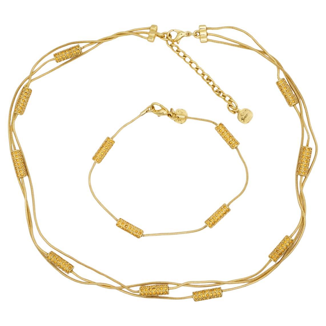 Christian Dior GROSSE Yellow Citrine 3 Layers Crystals Roll Bar Charms 2 Set For Sale