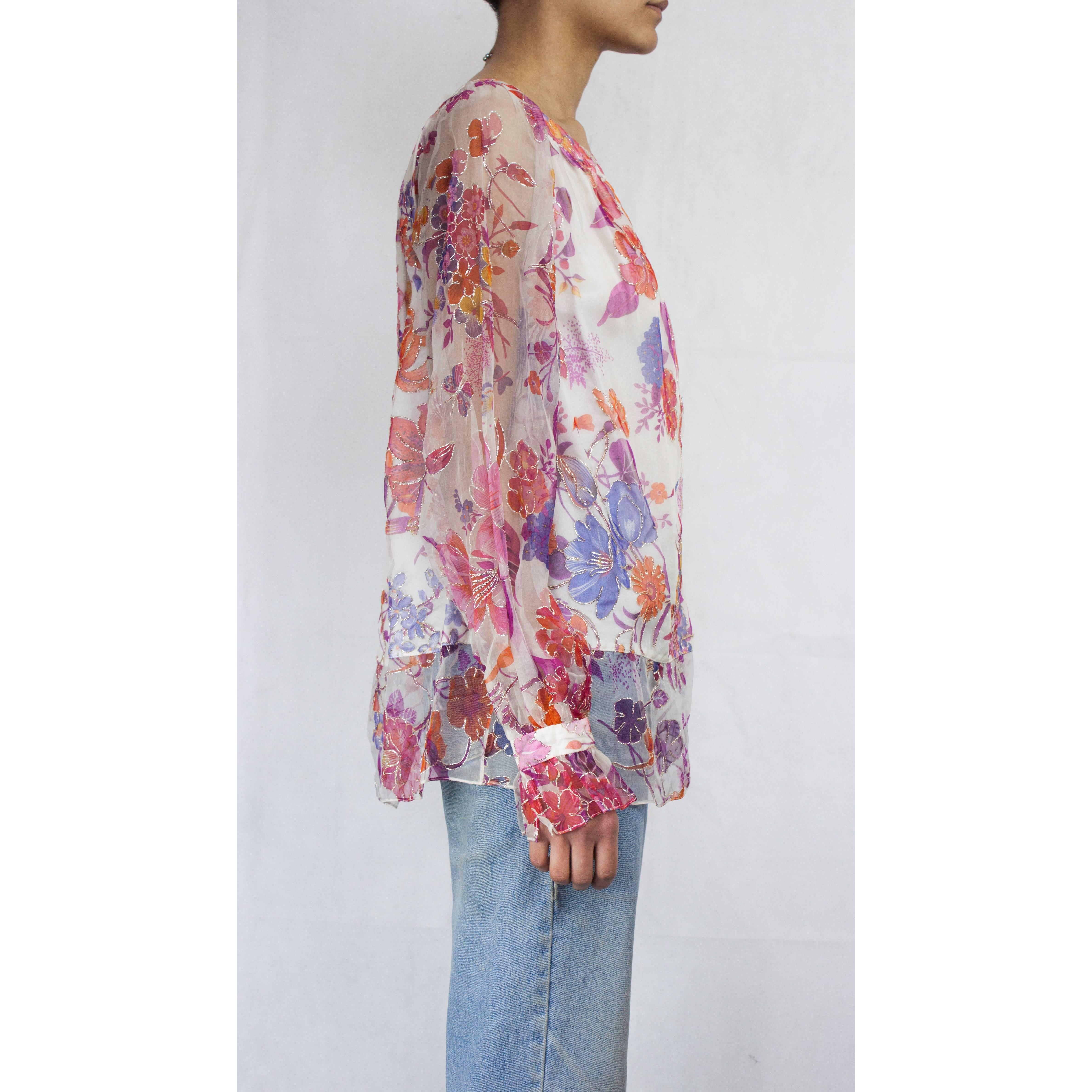 Christian Dior hand printed silk evening blouse. circa 1970s For Sale 2