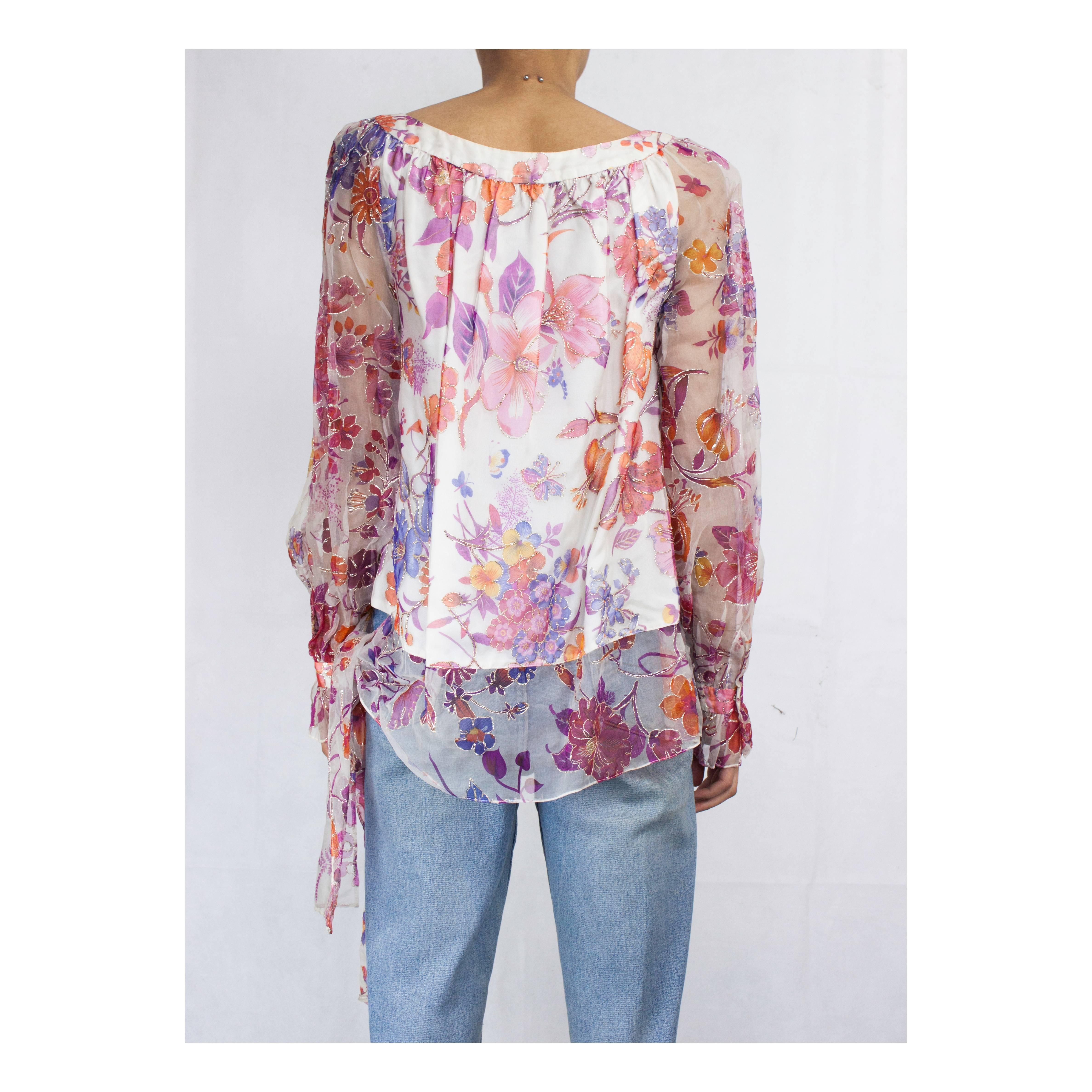 Christian Dior hand printed silk evening blouse. circa 1970s For Sale 3