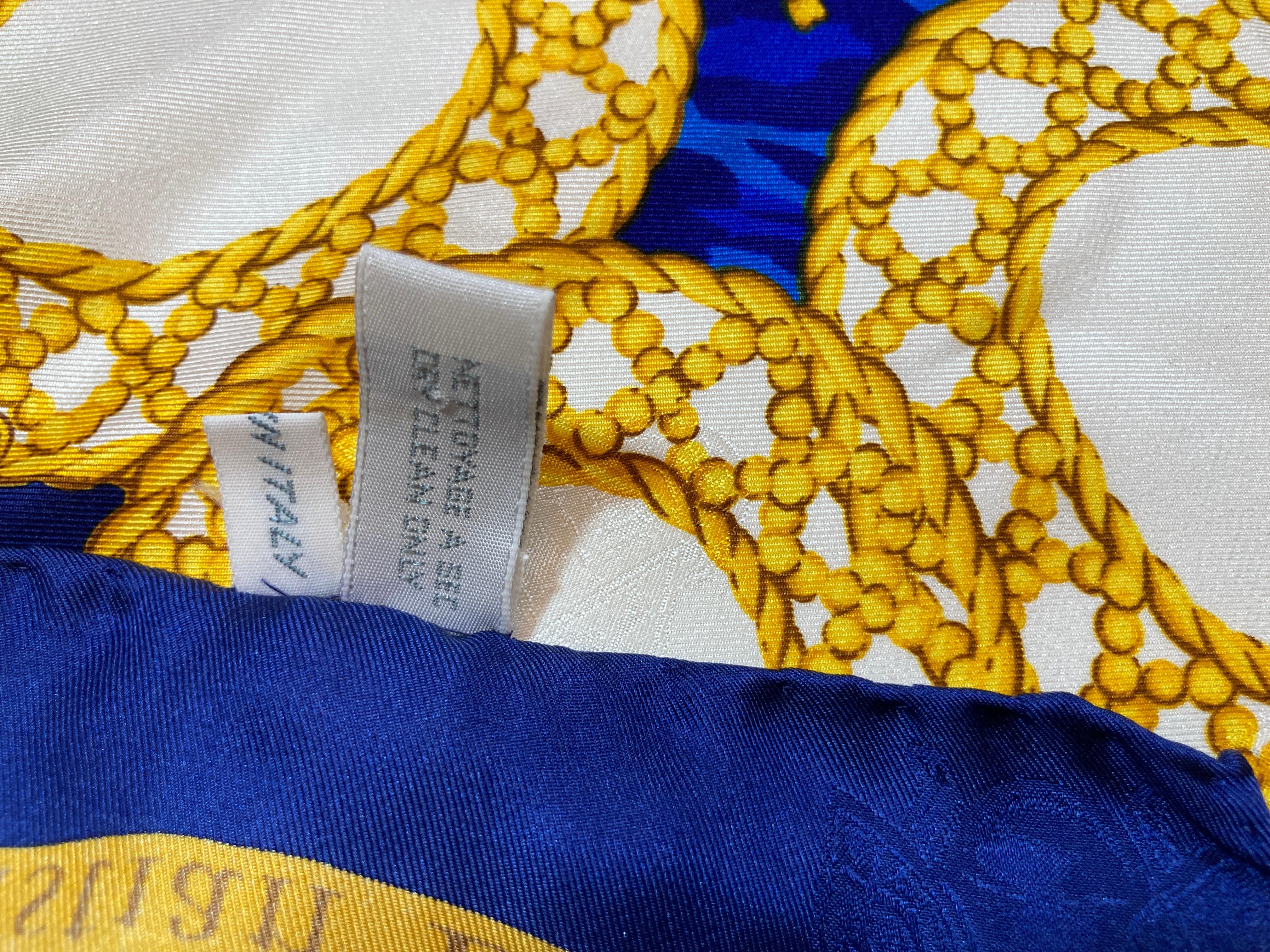 Christian Dior Hand Rolled Silk Scarf Royal Blue with Gold Bees For Sale 13