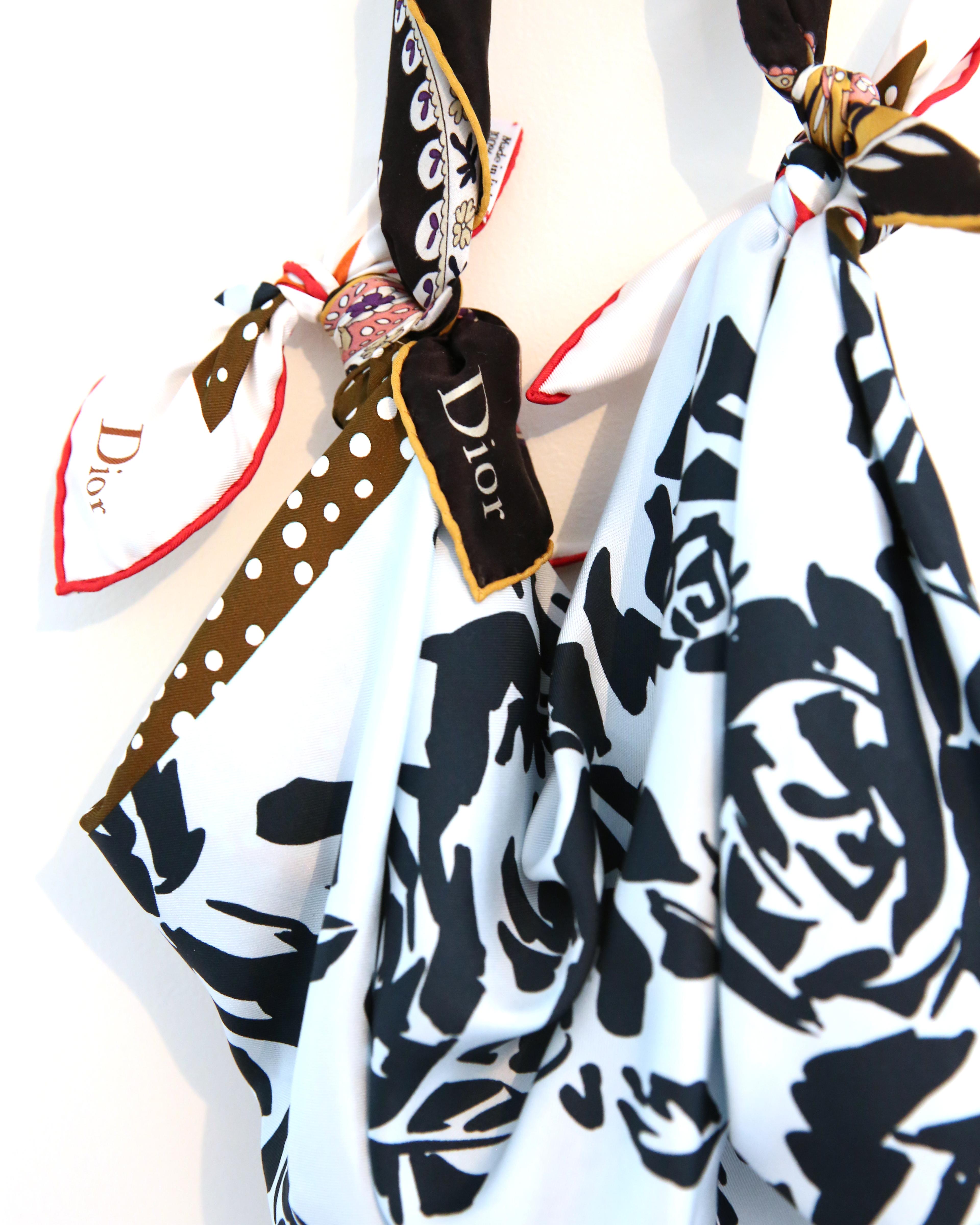 Christian Dior handmade vintage silk floral scarf saddle style shoulder bag For Sale at 1stDibs