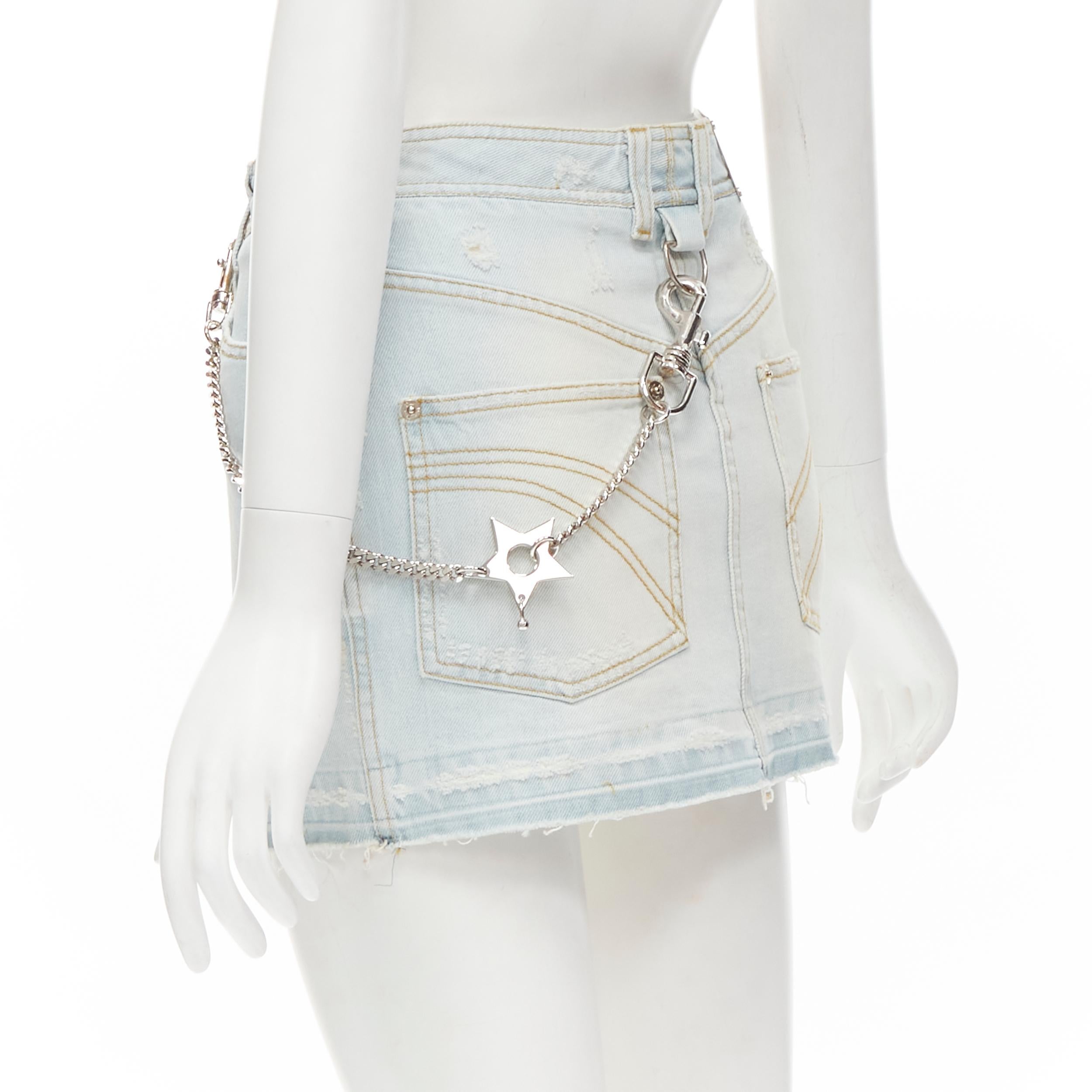 CHRISTIAN DIOR Hardcore Galliano Y2K silver star chain mini denim skirt FR34 XS In New Condition In Hong Kong, NT