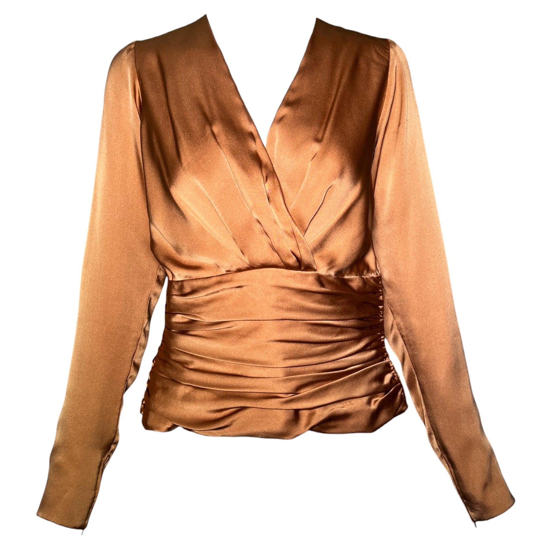 Christian Dior Haute Couture A/I Camicetta increspata in seta color rame, 1987/1988 in vendita