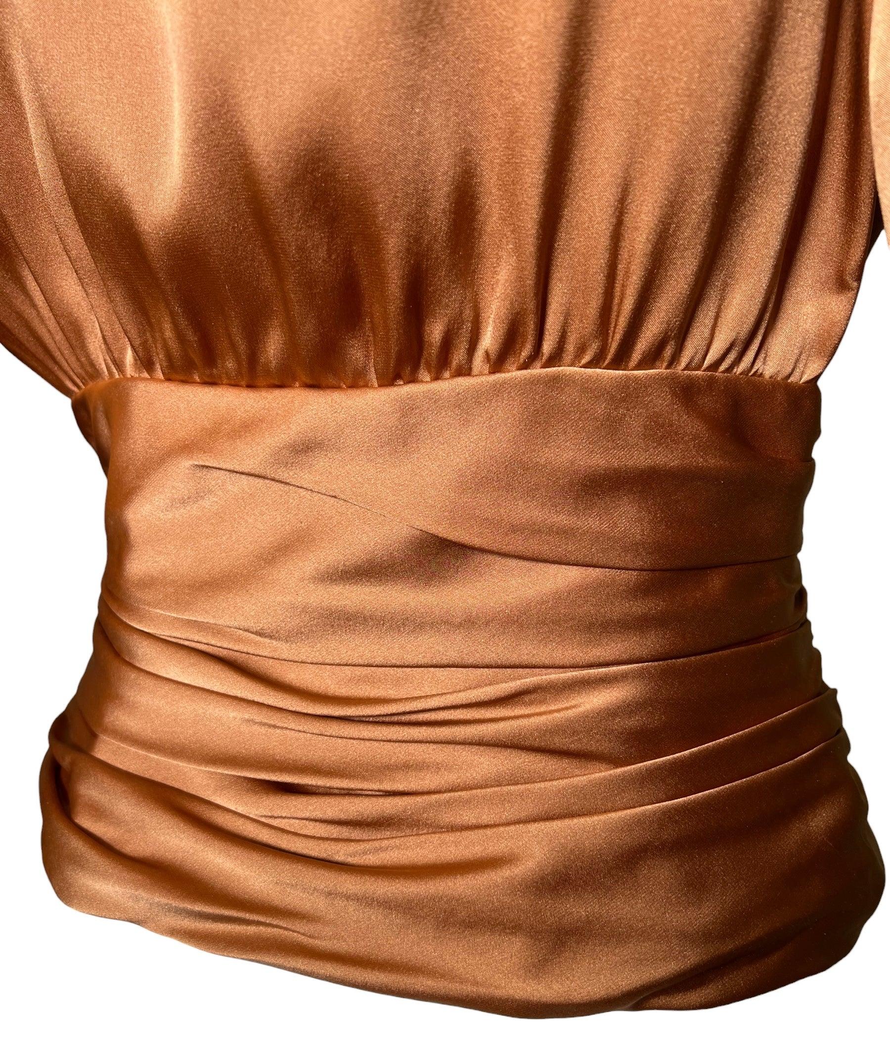 Marrone Christian Dior Haute Couture A/I Camicetta increspata in seta color rame, 1987/1988 in vendita