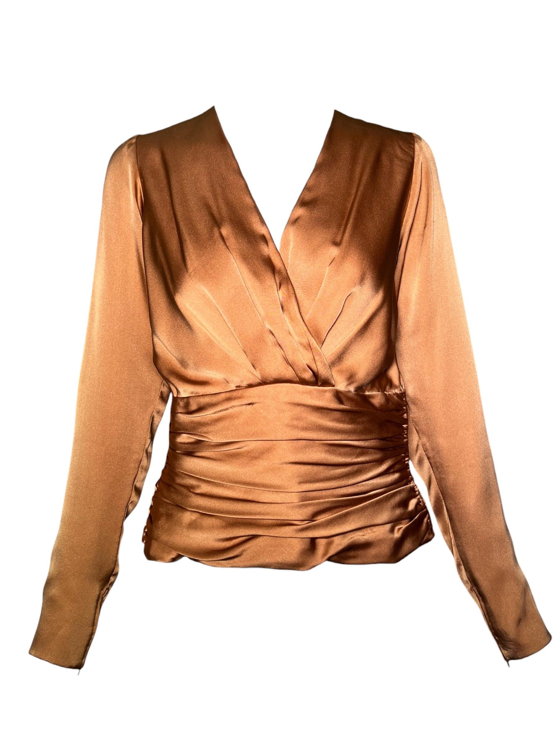 Christian Dior Haute Couture A/I Camicetta increspata in seta color rame, 1987/1988 in vendita