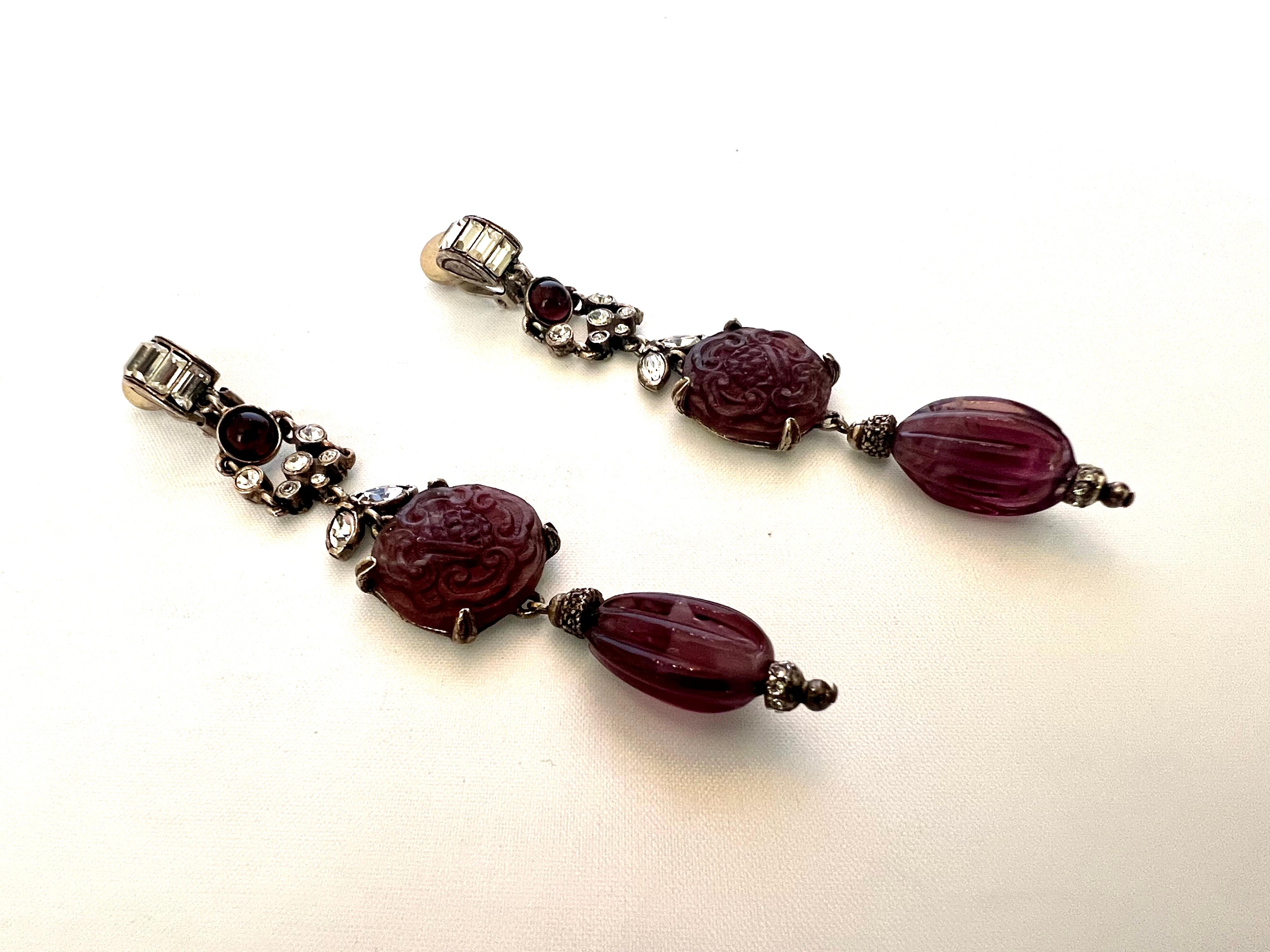 Art Deco Christian Dior Haute Couture Carved Amethyst Earrings 
