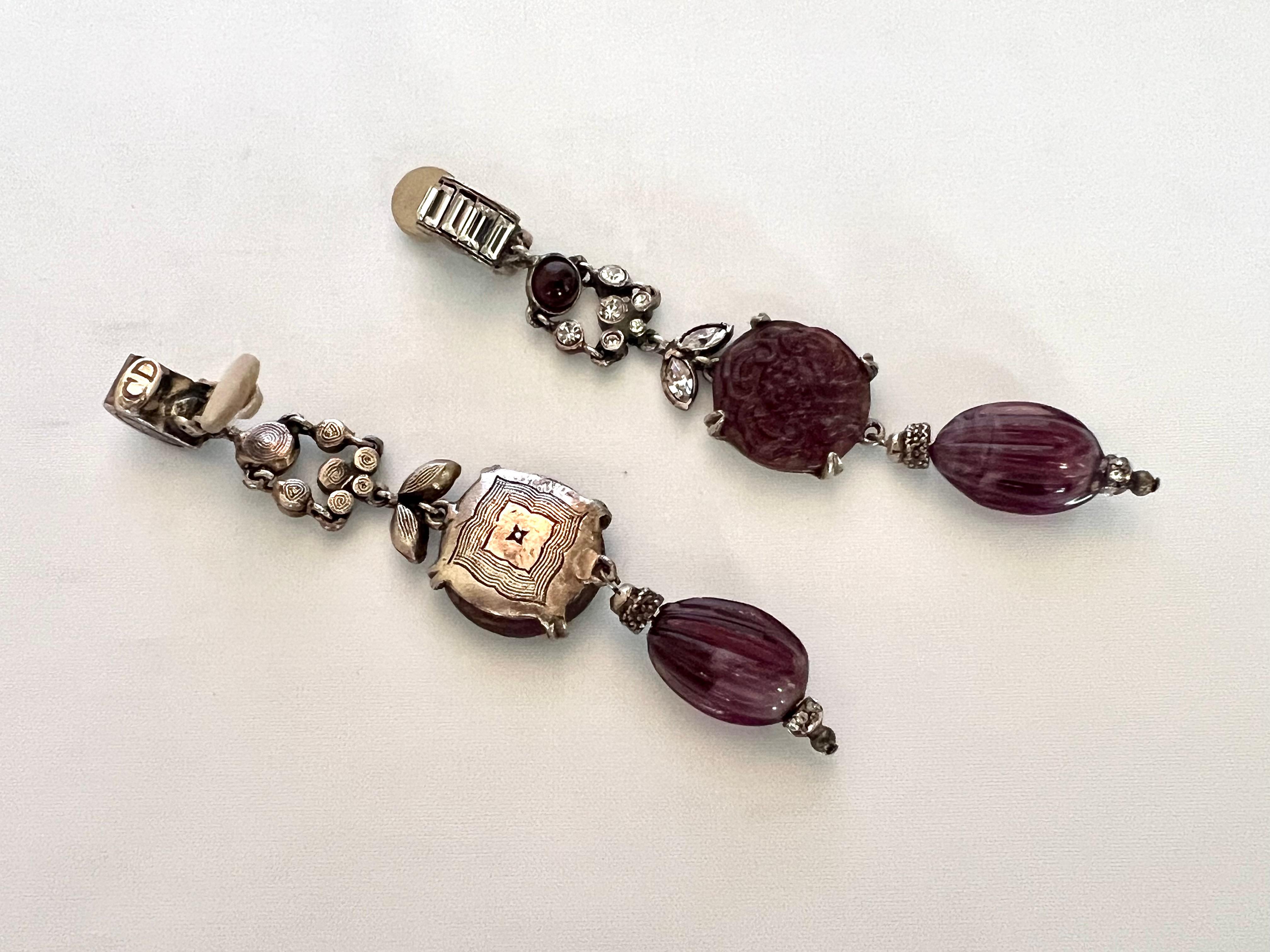 Bead Christian Dior Haute Couture Carved Amethyst Earrings 