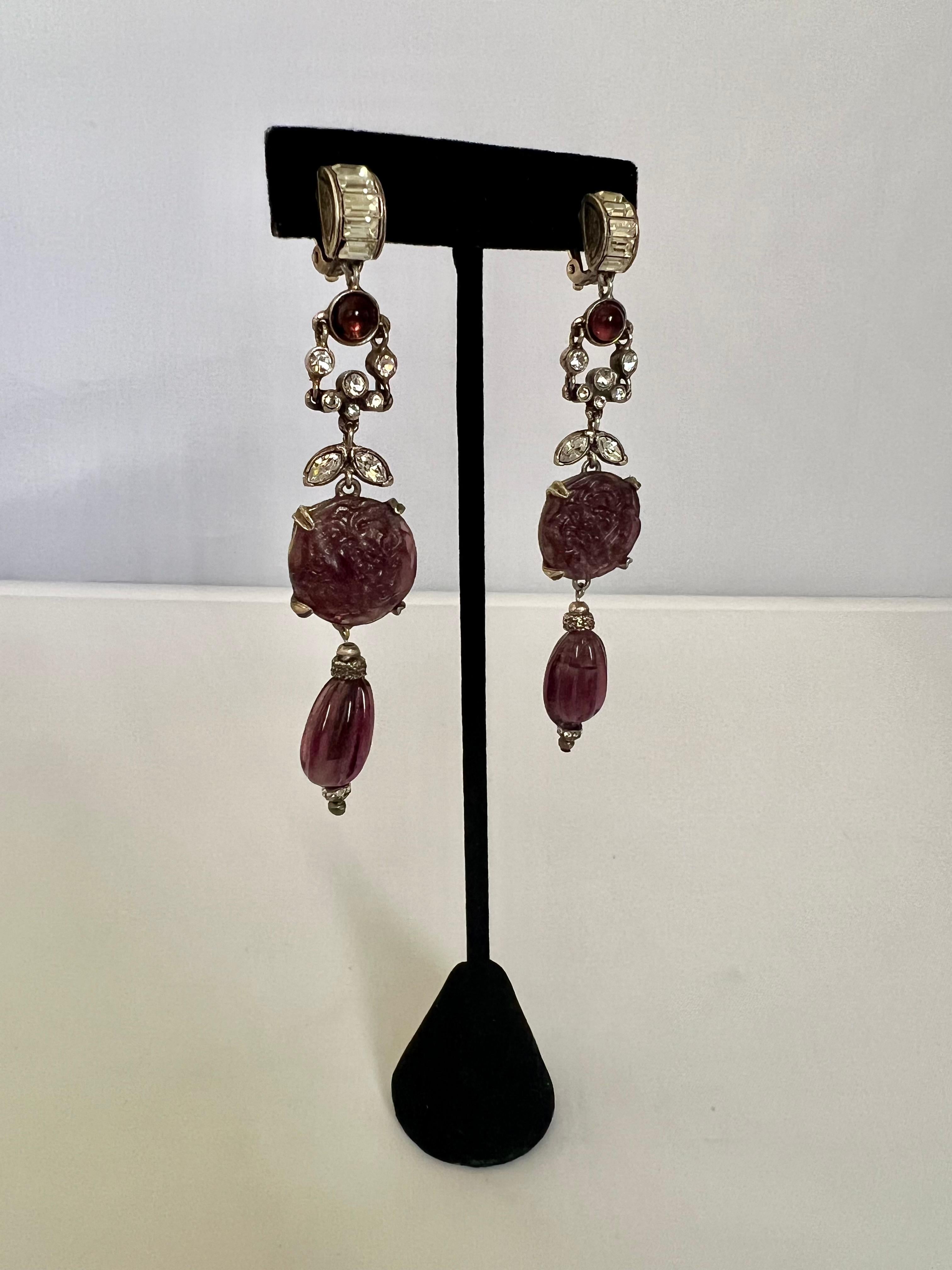 Christian Dior Haute Couture Carved Amethyst Earrings  In Excellent Condition In Palm Springs, CA