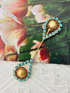 Christian Dior Haute Couture Iconic Rare Unisex Turquoise Peacock Long Gold Pin