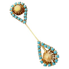 Christian Dior Haute Couture Iconic Rare Unisex Turquoise Peacock Long Gold Pin