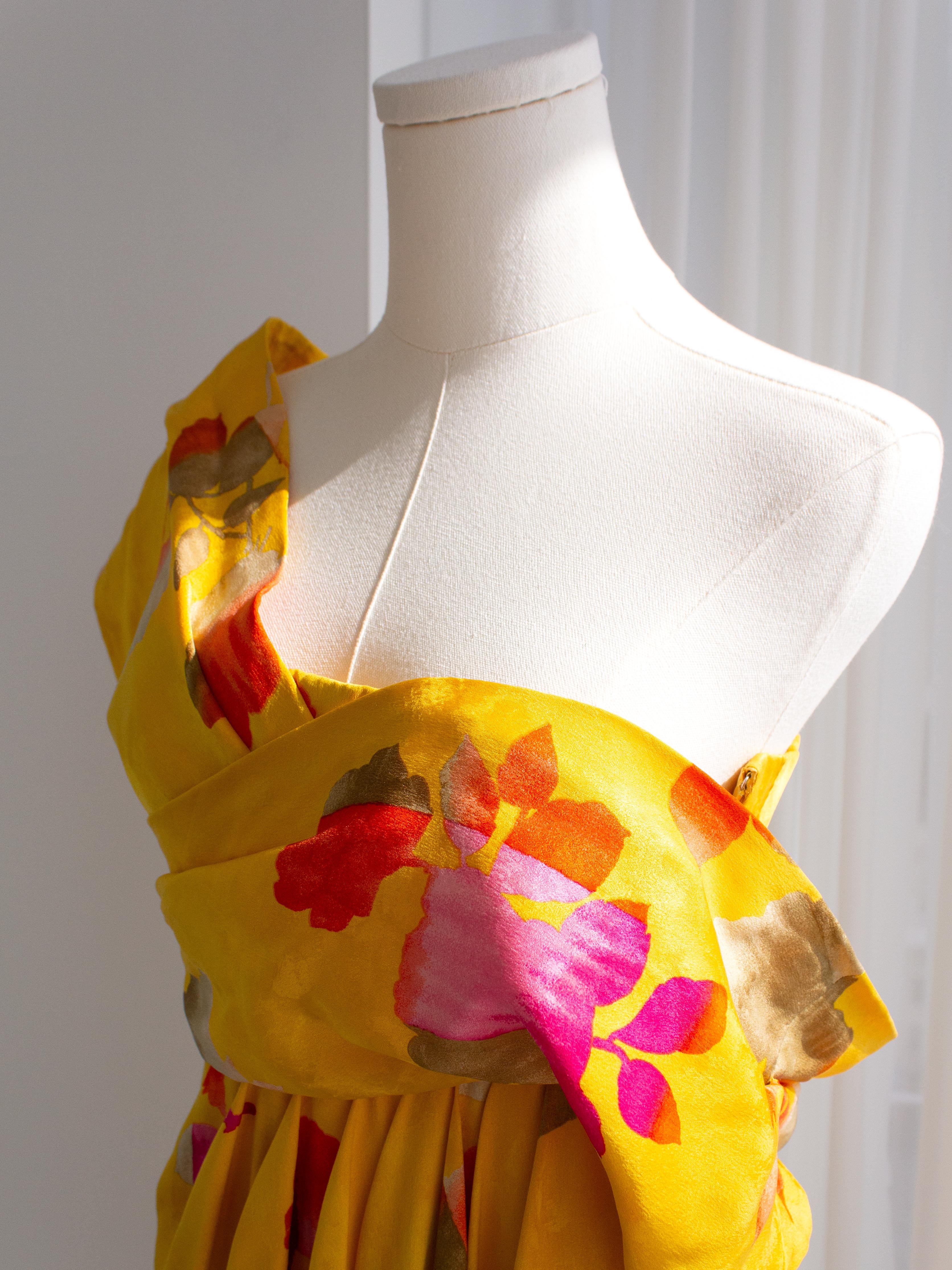 Christian Dior Haute Couture S/S 1988 Princess Caroline Yellow Silk Mini Dress 9