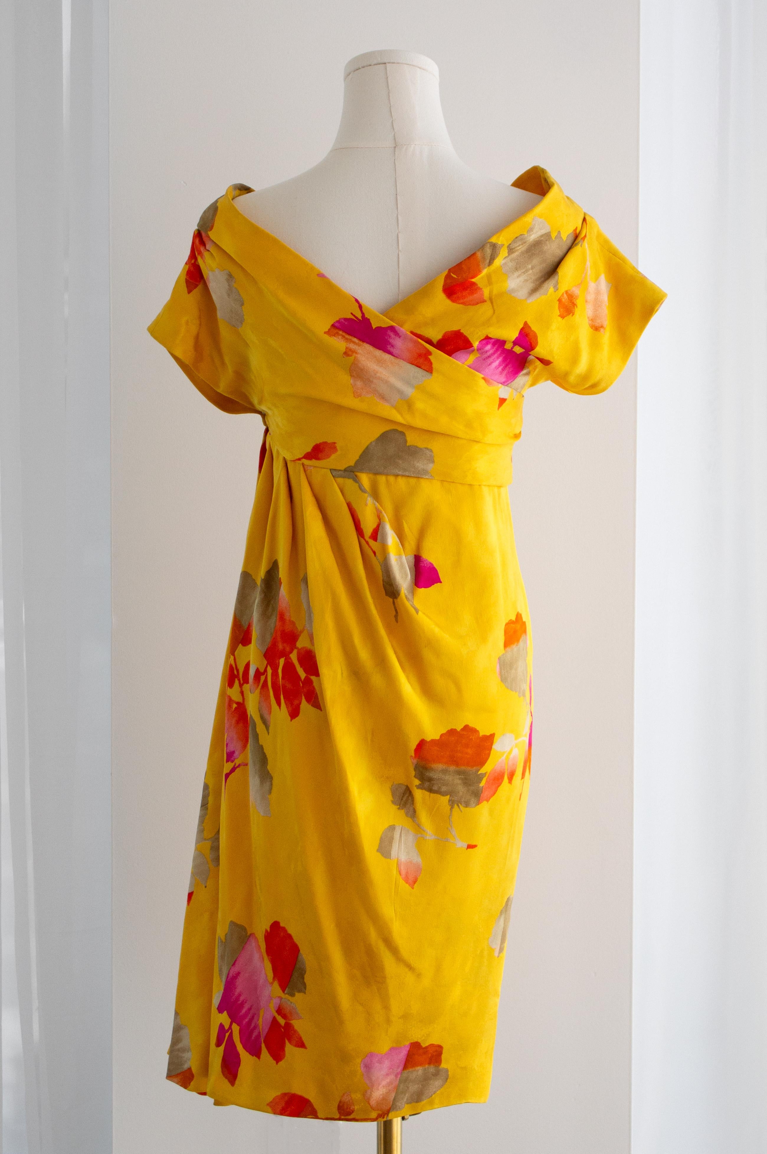 Christian Dior Haute Couture S/S 1988 Princess Caroline Yellow Silk Mini Dress 13