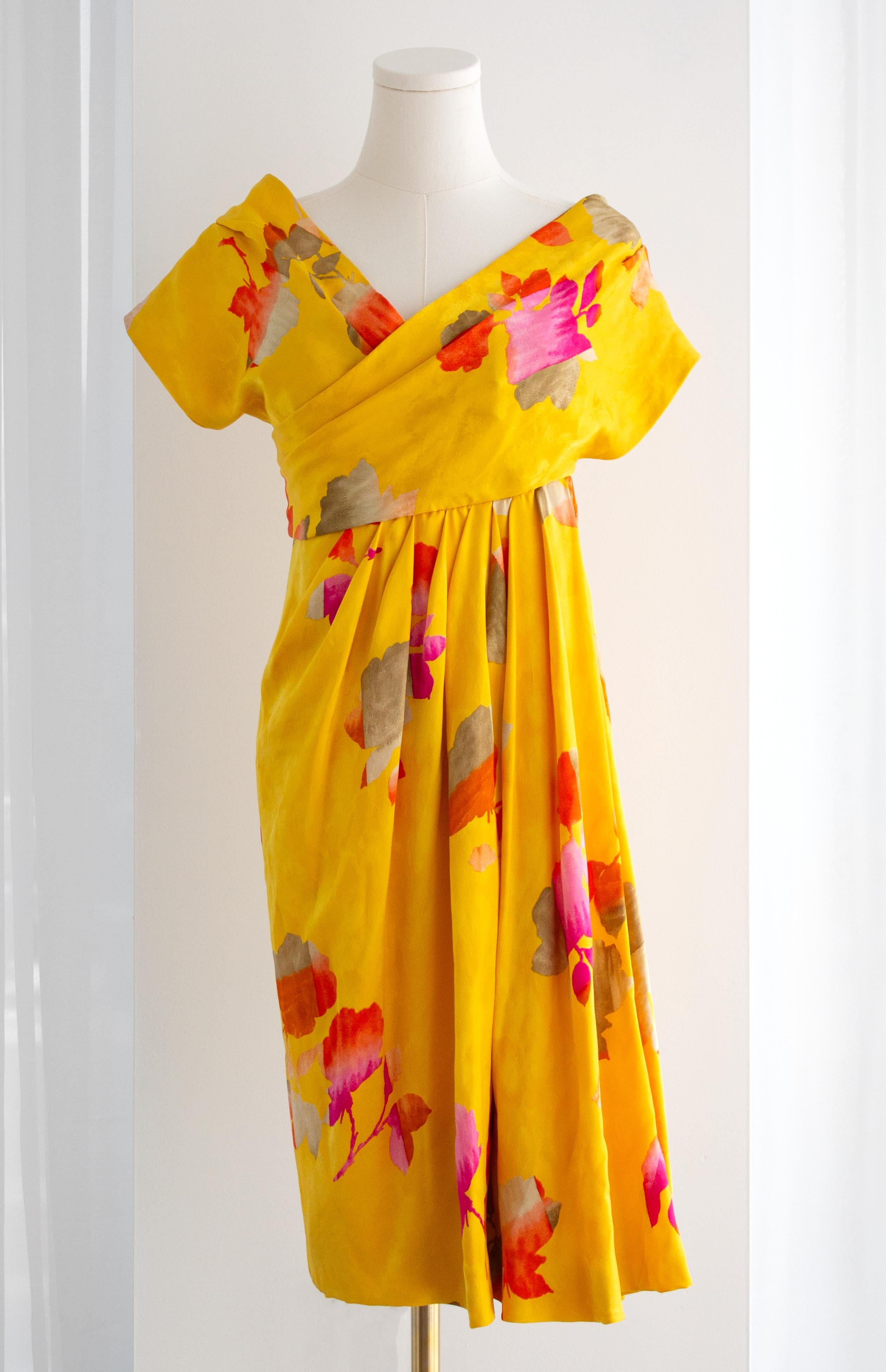Christian Dior Haute Couture S/S 1988 Princess Caroline Yellow Silk Mini Dress 2