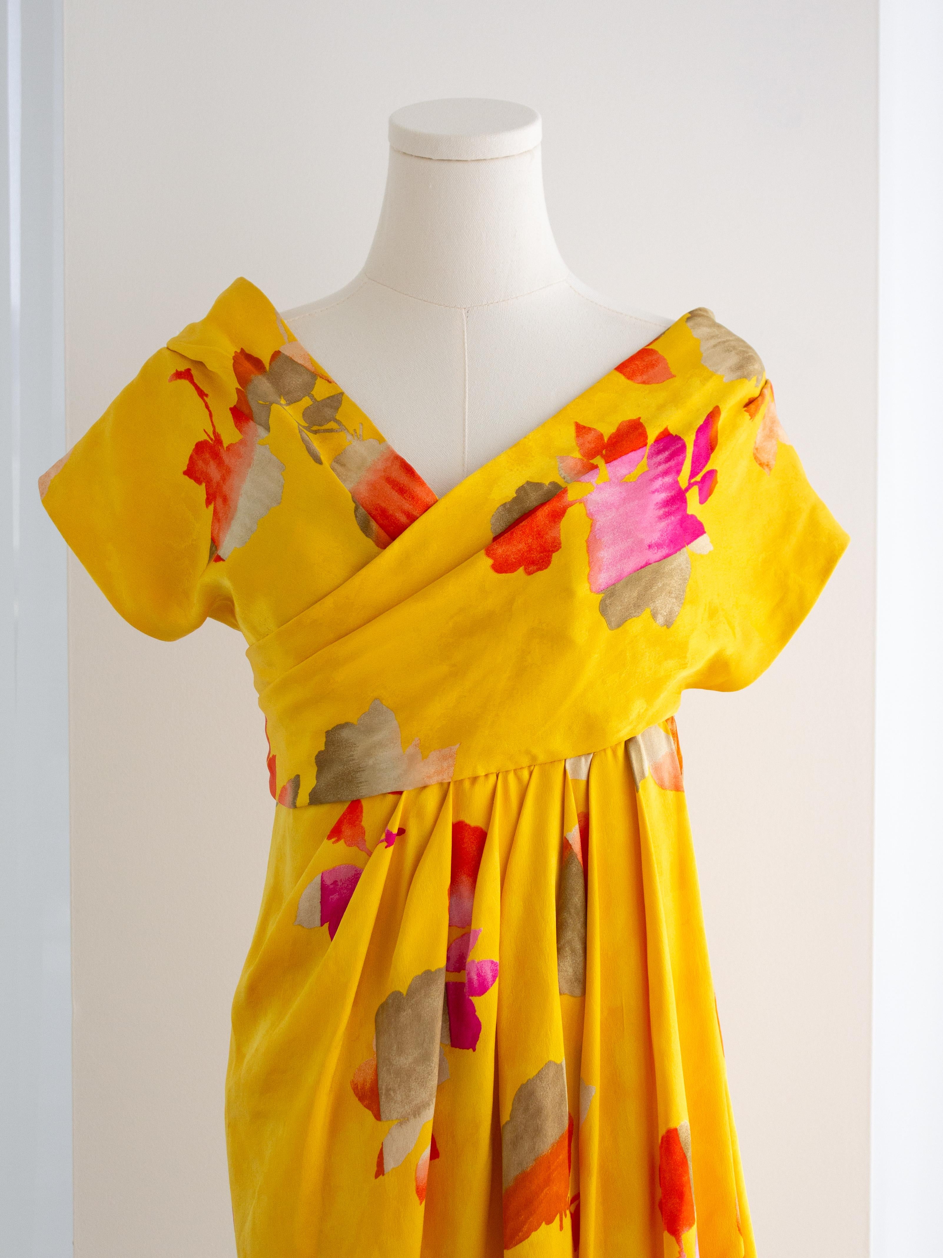 Christian Dior Haute Couture S/S 1988 Princess Caroline Yellow Silk Mini Dress 3