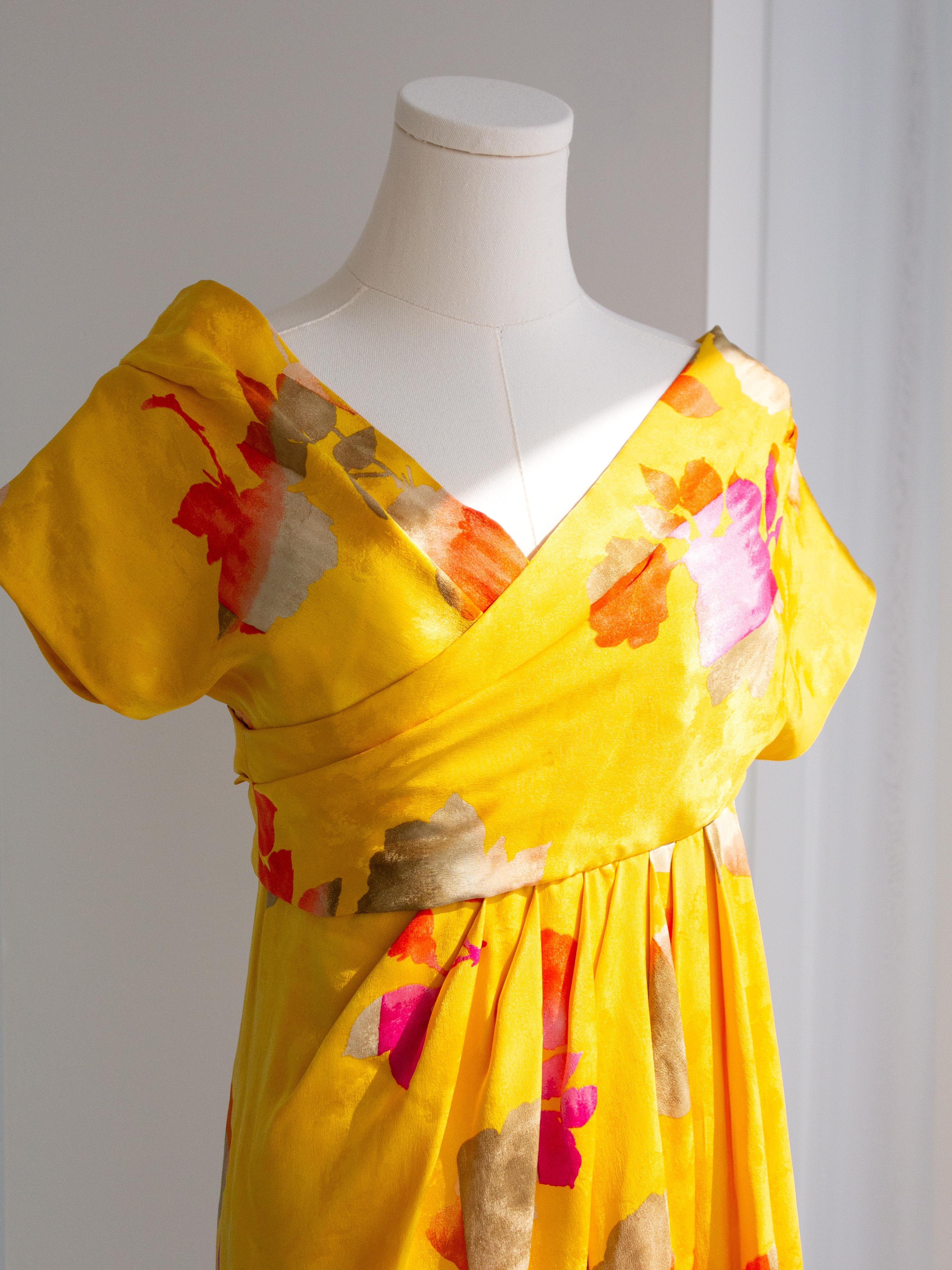 Christian Dior Haute Couture S/S 1988 Princess Caroline Yellow Silk Mini Dress 5