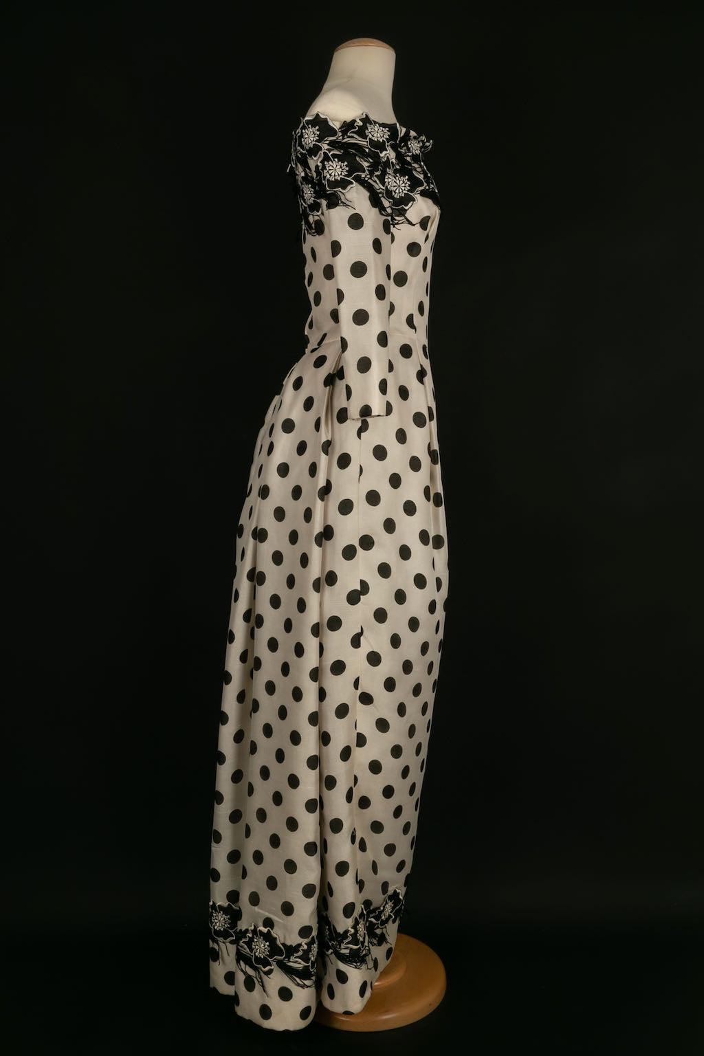 Brown Christian Dior Haute Couture White Canvas with Dots Dress For Sale