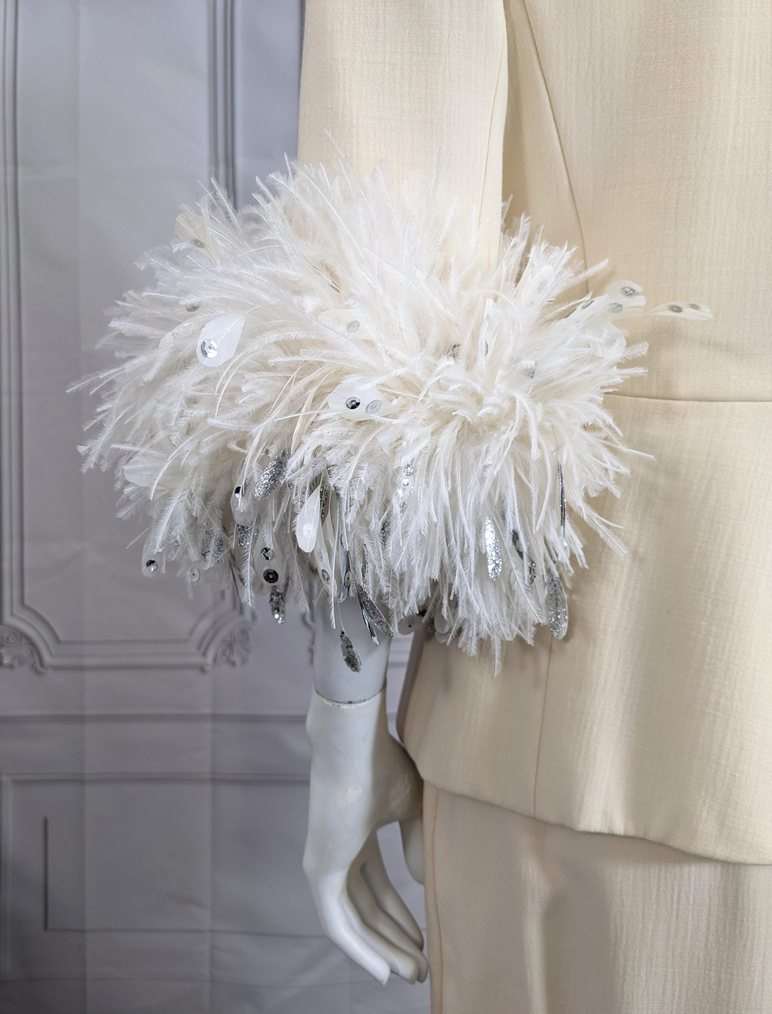 Beige Christian Dior Haute Couture Wool and Feather Suit For Sale