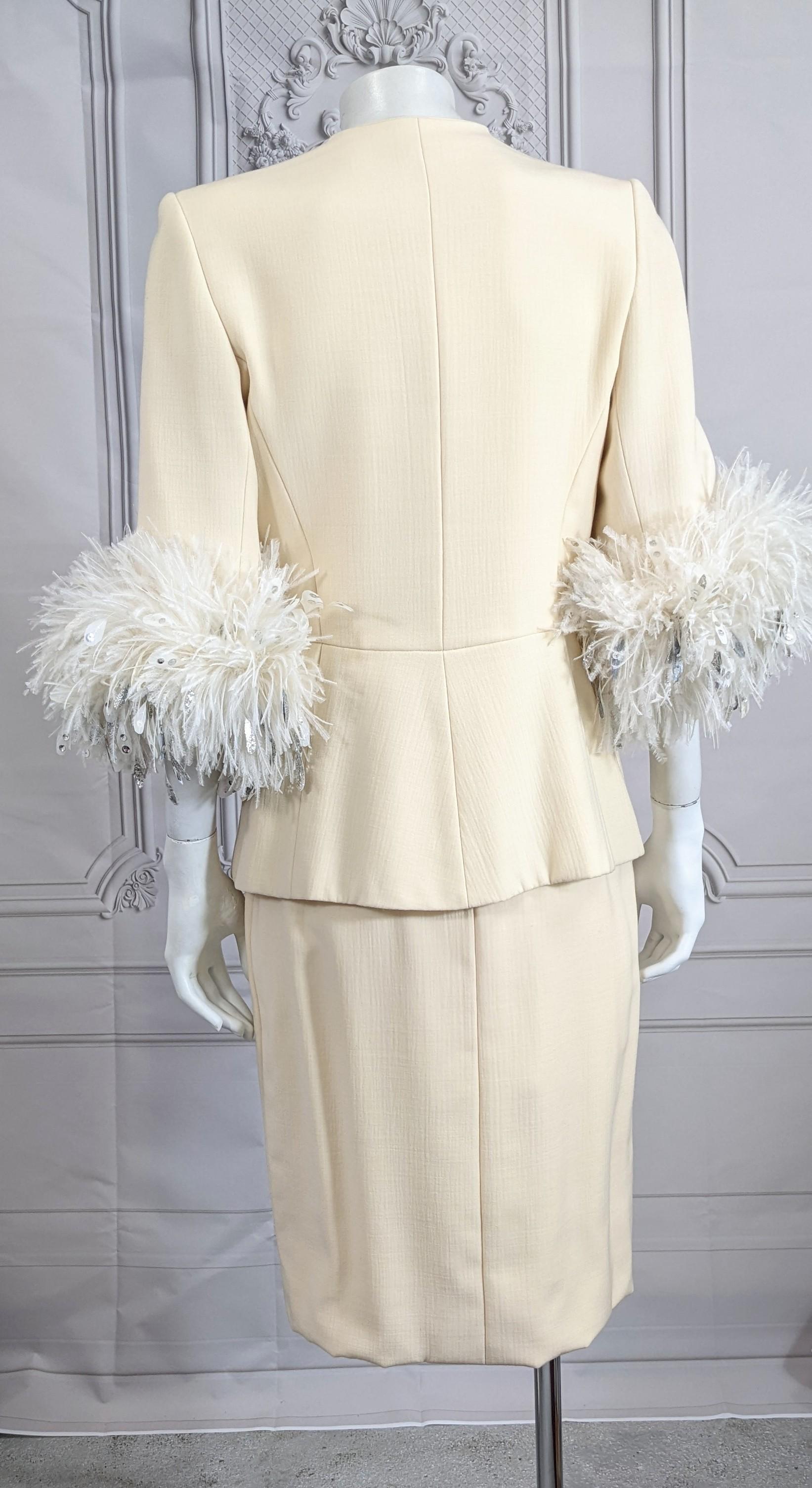 Christian Dior Haute Couture Wool and Feather Suit In Excellent Condition For Sale In New York, NY