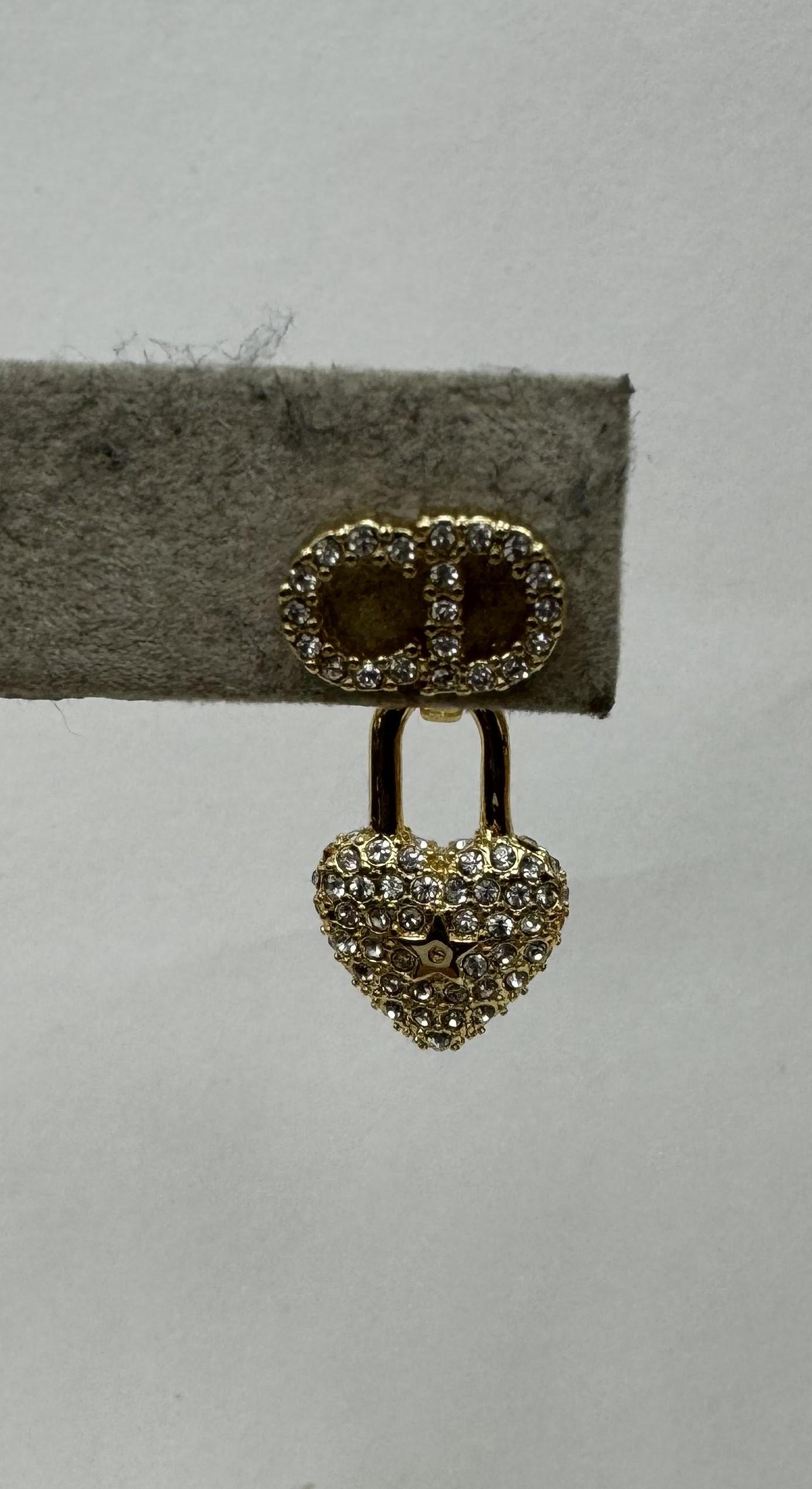 Modern Christian Dior Heart and Star Earrings with Crystals over 