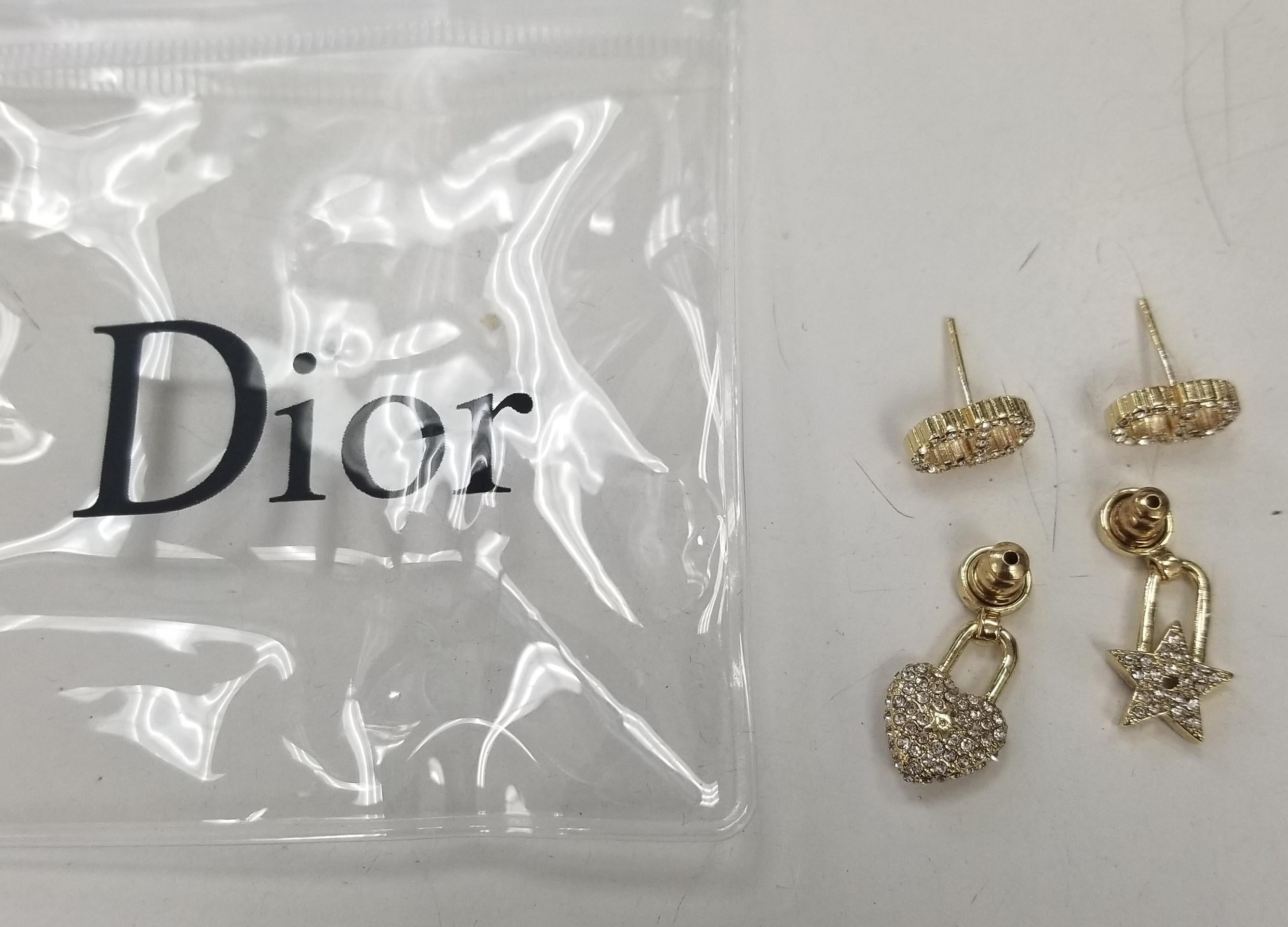 Modern Christian Dior Heart and Star Earrings with Crystals over 