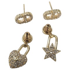 Christian Dior Heart and Star Earrings with Crystals over "CD"in Crystals