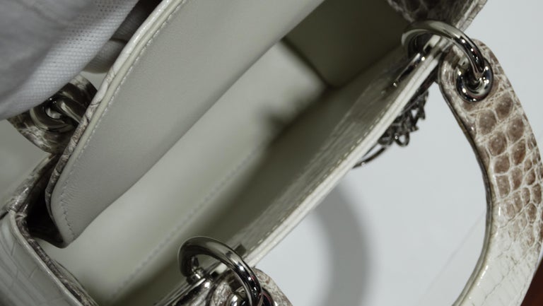 Christian Dior Mini Lady Dior 17cm Bag Shiny Niloticus Crocodile Skin Silver  Hardware, Himalayan