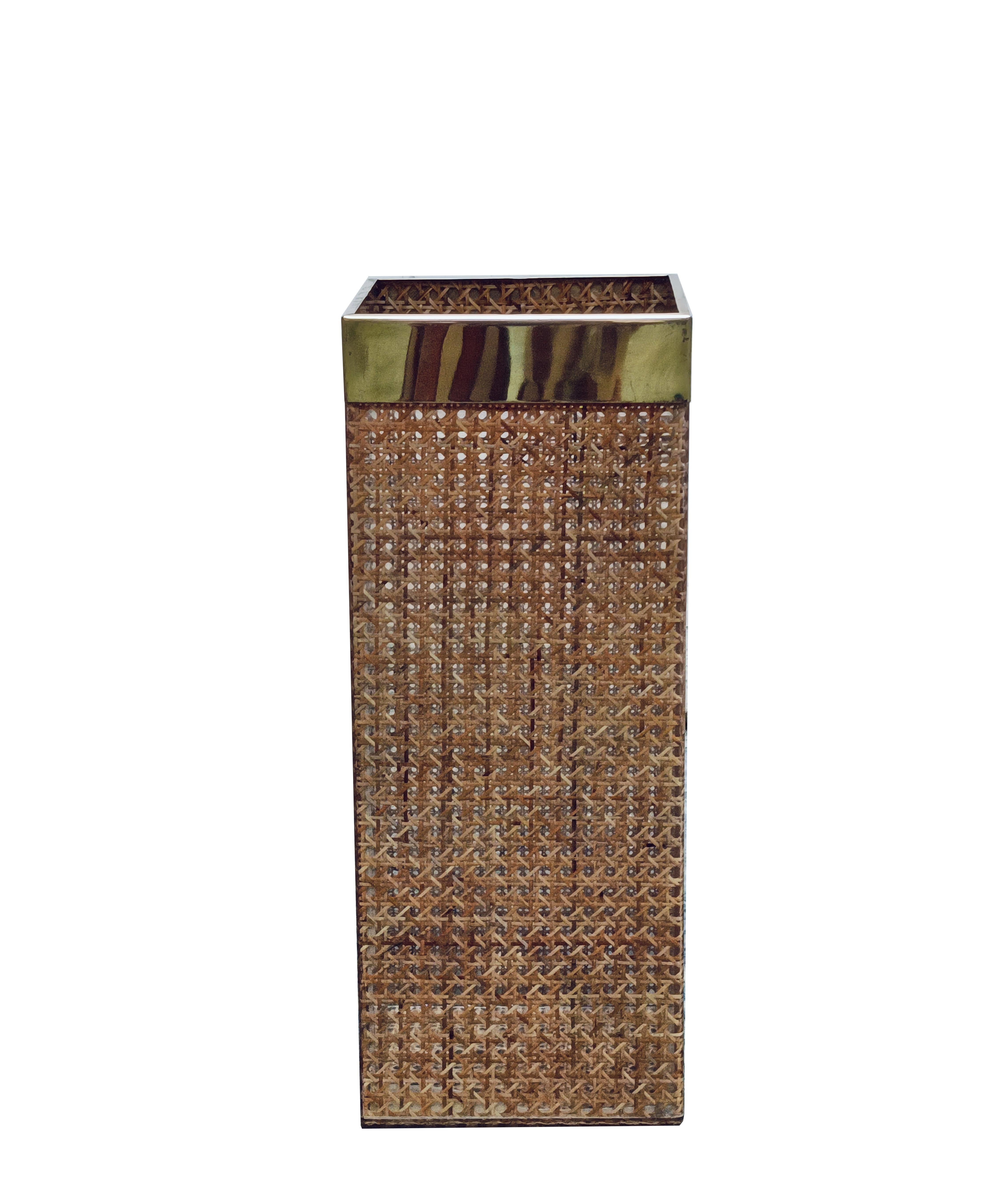 Mid-Century Modern Christian Dior Home Brass, Lucite and Rattan Umbrella Holder, Italy 1970s For Sale