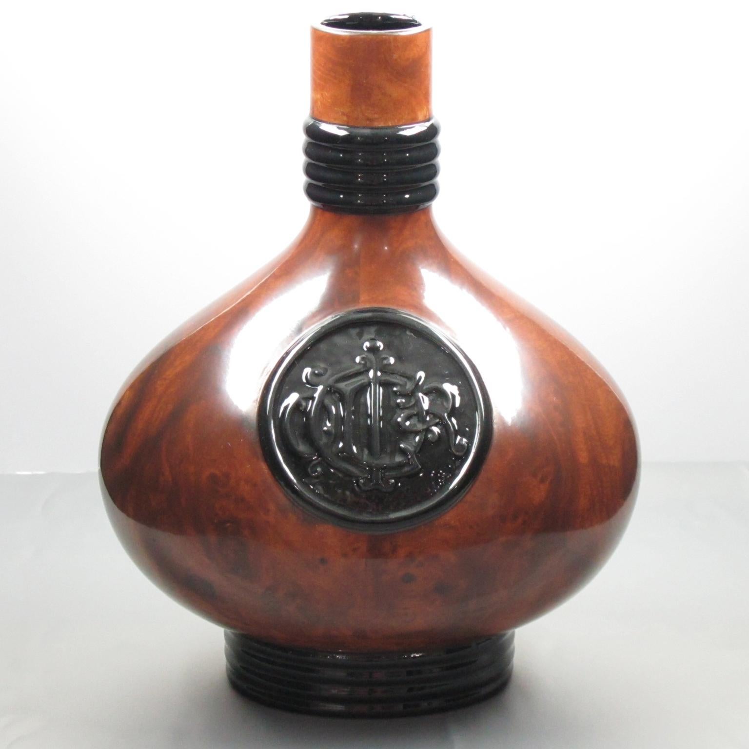 Francese Vaso in ceramica di Christian Dior con decorazioni in finto legno, circa 1980 in vendita