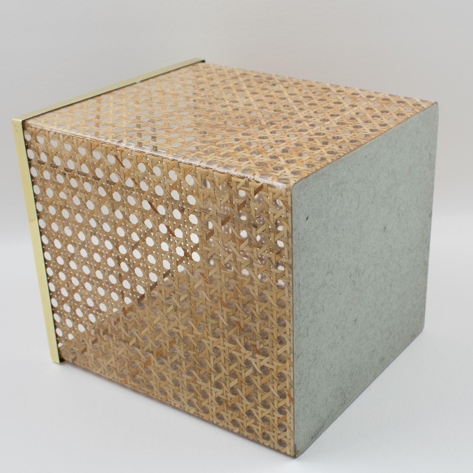 Christian Dior Home Collection 1970s Lucite and Rattan Waste Basket 3