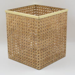 Christian Dior Home Collection 1970s Lucite and Rattan Waste Basket