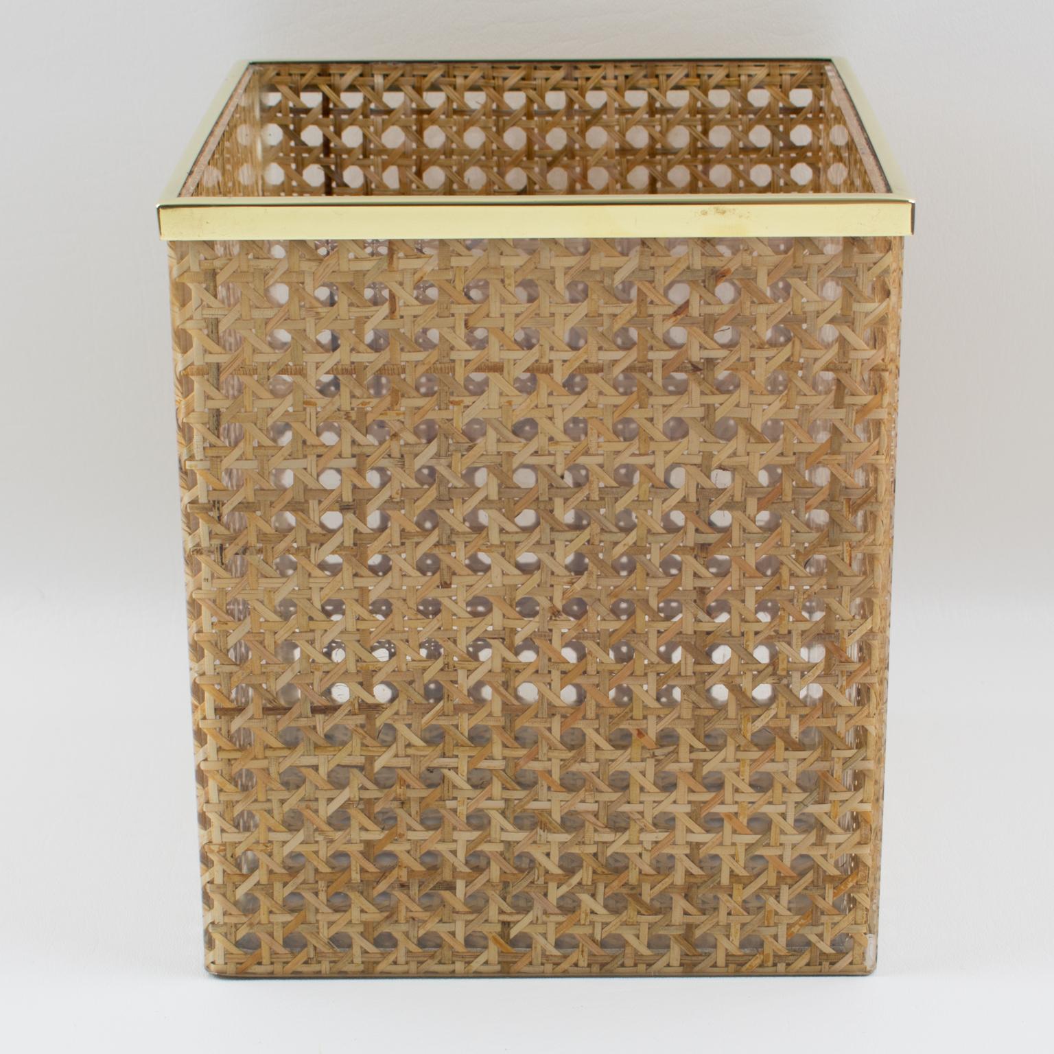 Modern Christian Dior Home Collection 1970s Lucite and Rattan Waste Basket