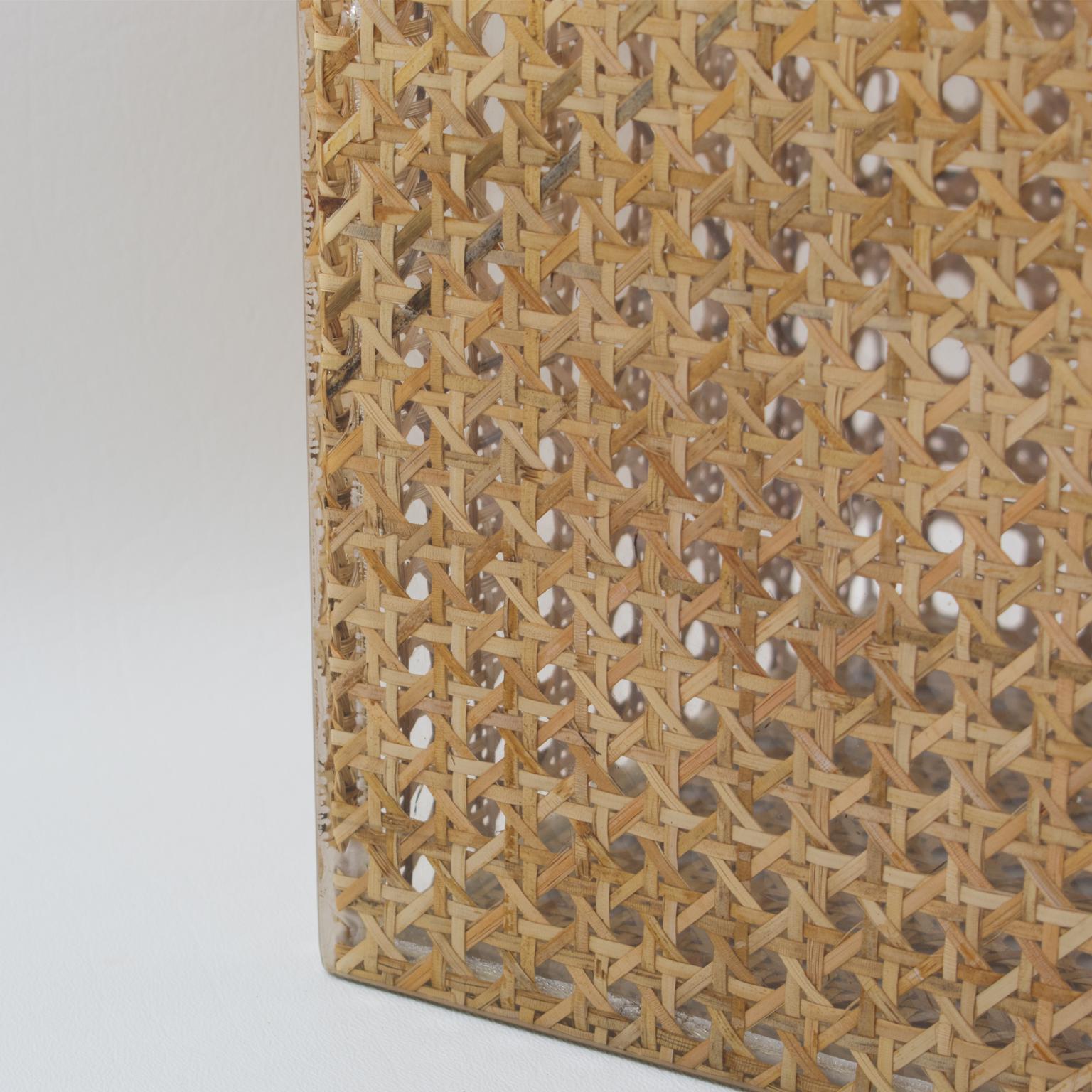 Christian Dior Home Collection 1970s Lucite and Rattan Waste Basket In Excellent Condition In Atlanta, GA