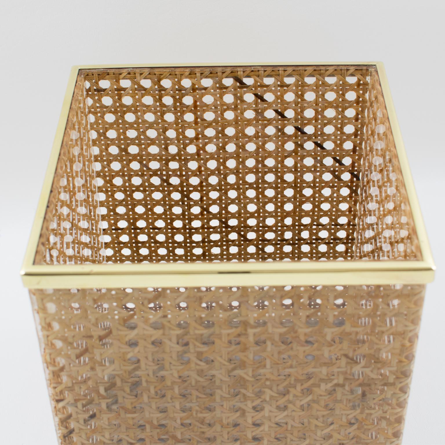 Late 20th Century Christian Dior Home Collection 1970s Lucite and Rattan Waste Basket