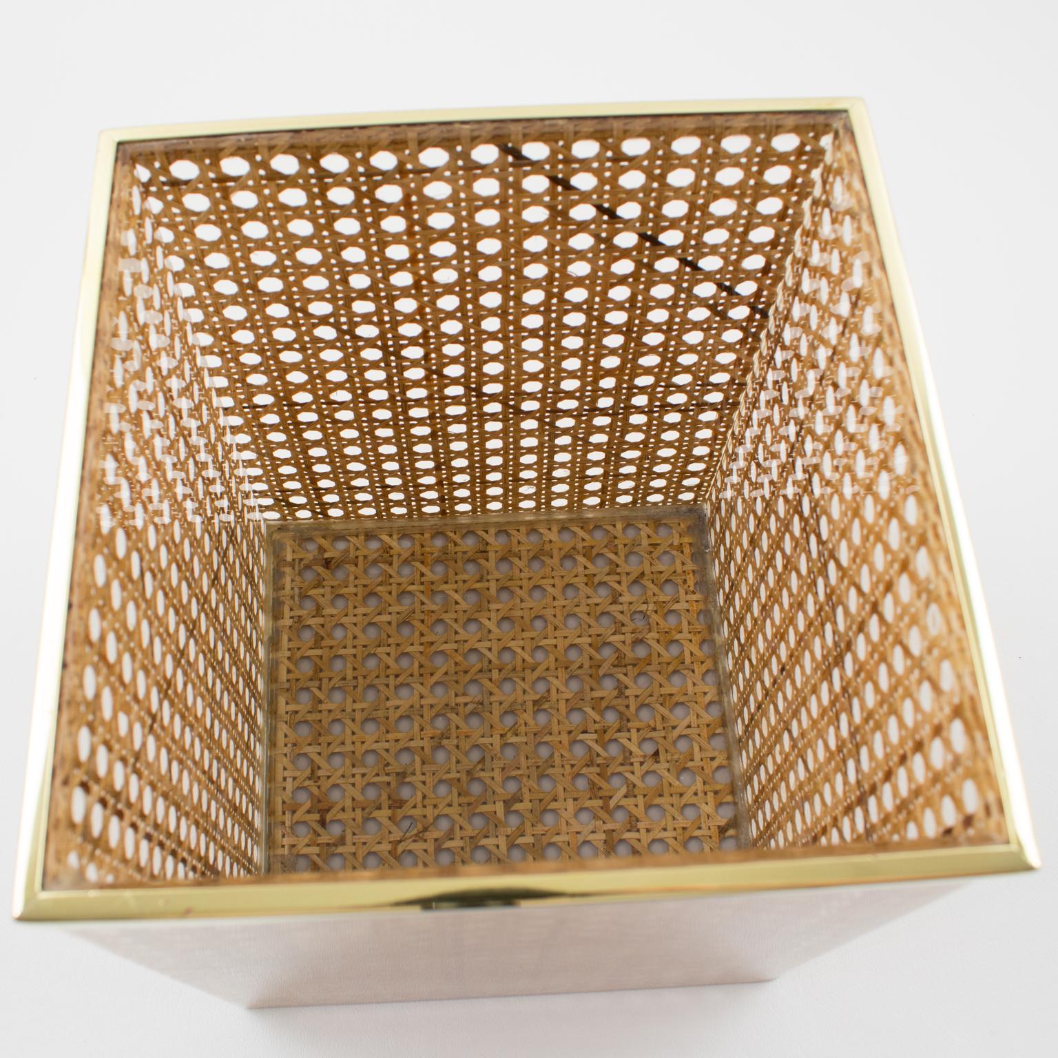 Wicker Christian Dior Home Collection 1970s Lucite and Rattan Waste Basket