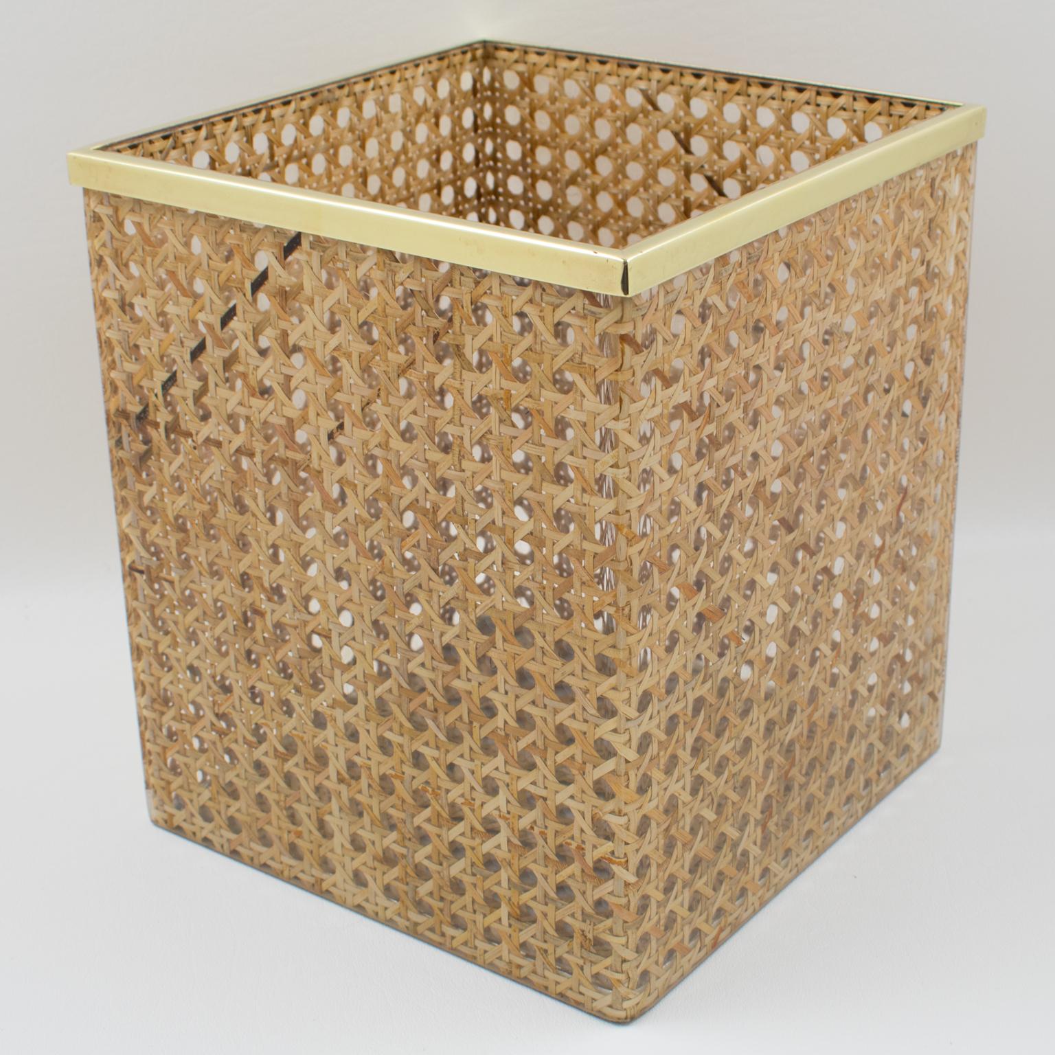 Christian Dior Home Collection 1970s Lucite and Rattan Waste Basket 1