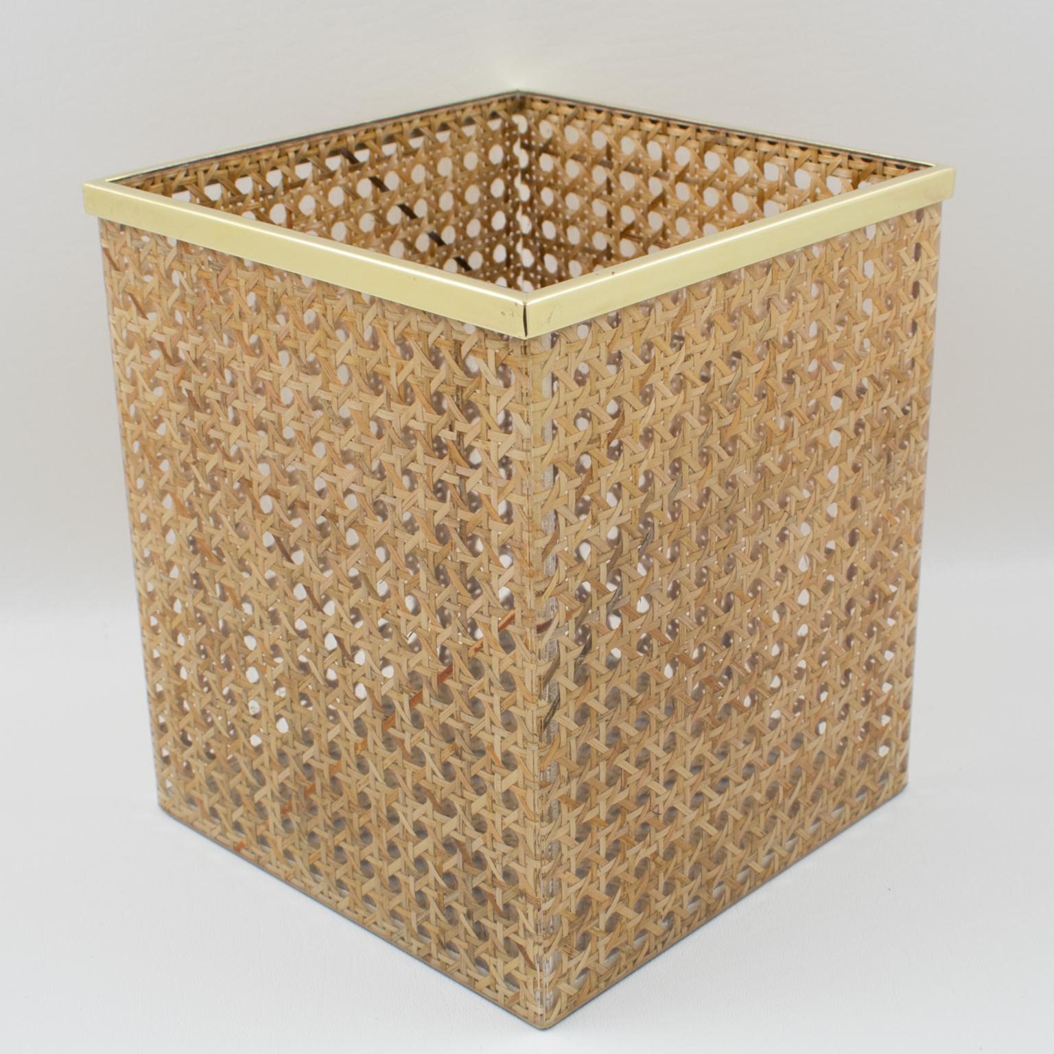 Christian Dior Home Collection 1970s Lucite and Rattan Waste Basket 2