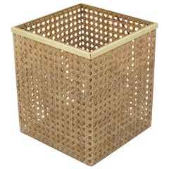 Christian Dior Home Collection 1970s Lucite and Rattan Waste Basket