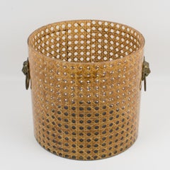 Christian Dior Home Collection 1970s Lucite and Rattan Waste Basket or Planter