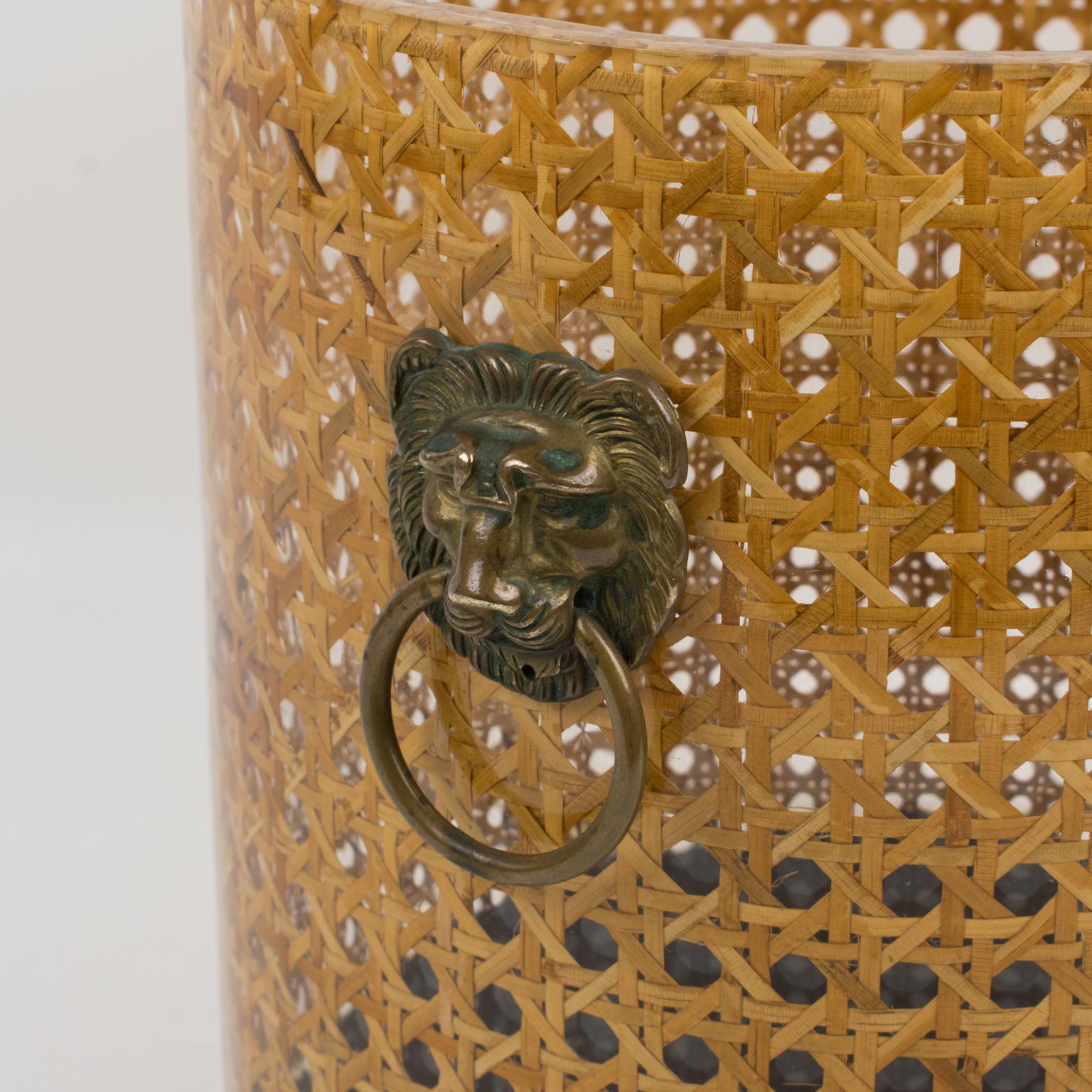 Christian Dior Home Collection 1970s Lucite and Rattan Waste Basket or Planter In Good Condition In Atlanta, GA