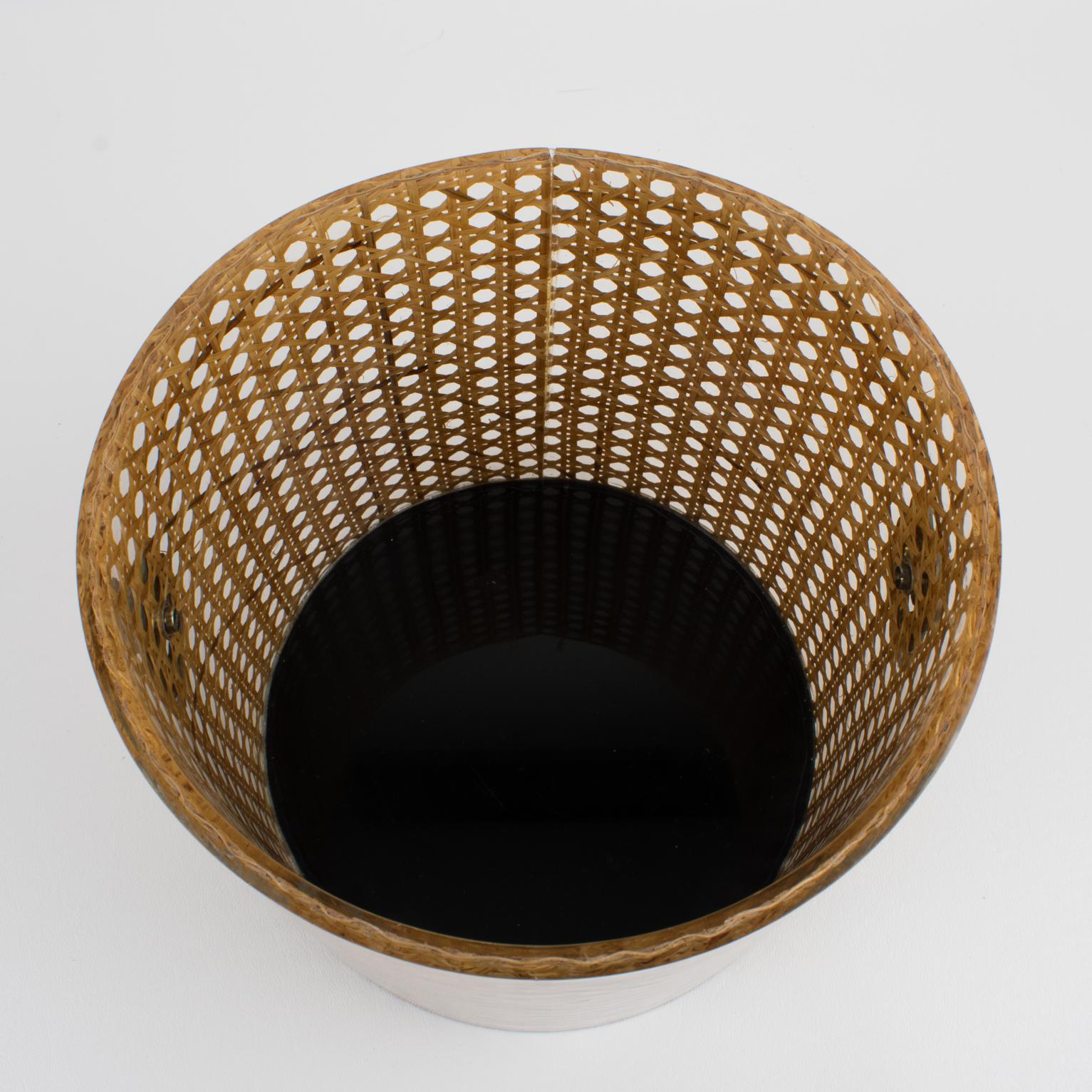 Late 20th Century Christian Dior Home Collection 1970s Lucite and Rattan Waste Basket or Planter
