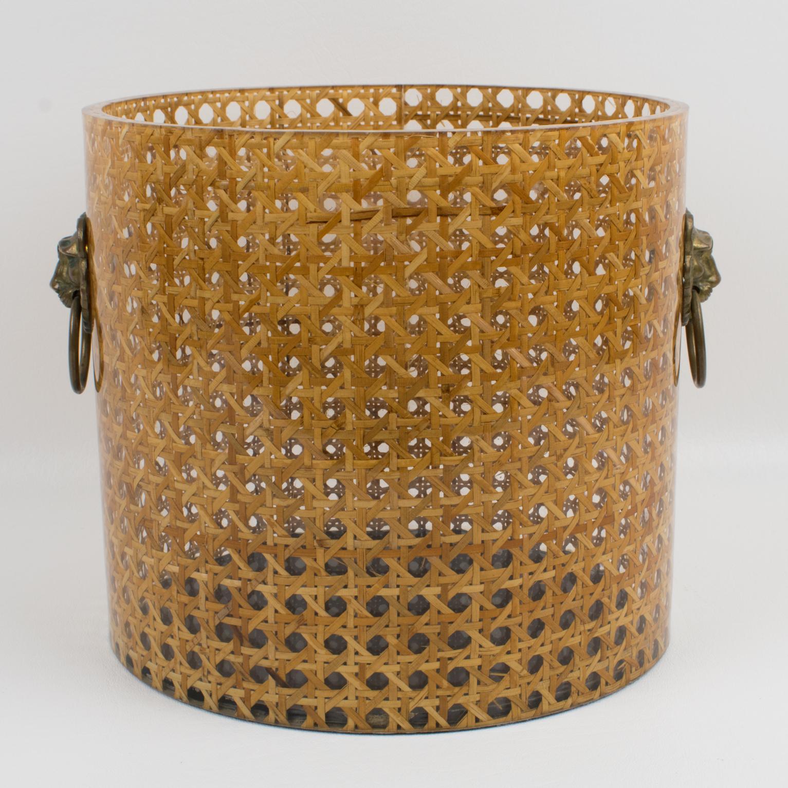 Christian Dior Home Collection 1970s Lucite and Rattan Waste Basket or Planter 2