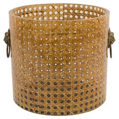 Vintage Christian Dior Home Collection 1970s Lucite and Rattan Waste Basket or Planter