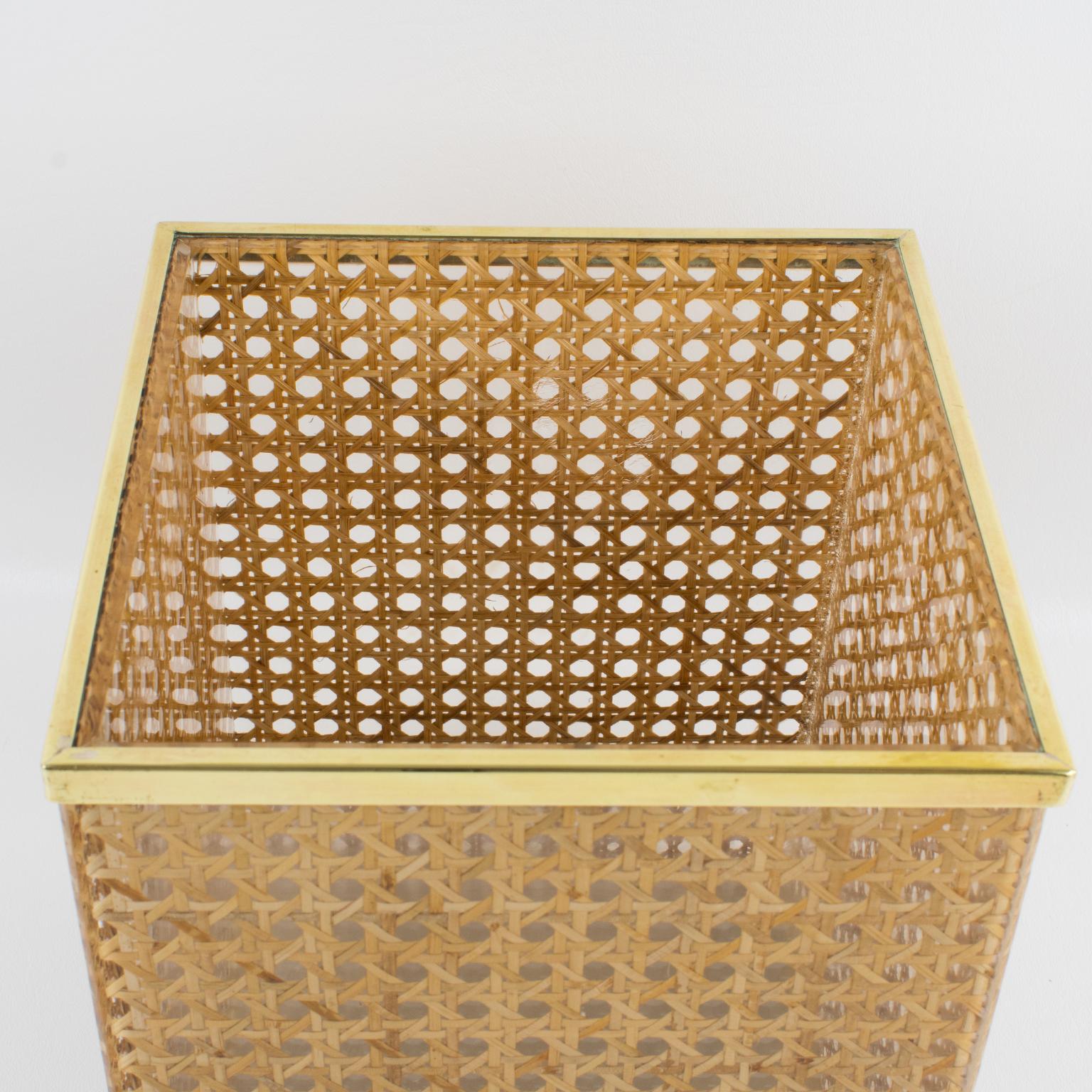 Late 20th Century Christian Dior Home Collection Lucite and Rattan WasteBasket or Planter, 1970s