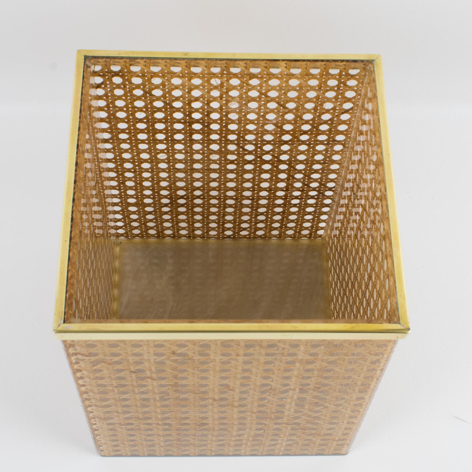 Metal Christian Dior Home Collection Lucite and Rattan WasteBasket or Planter, 1970s